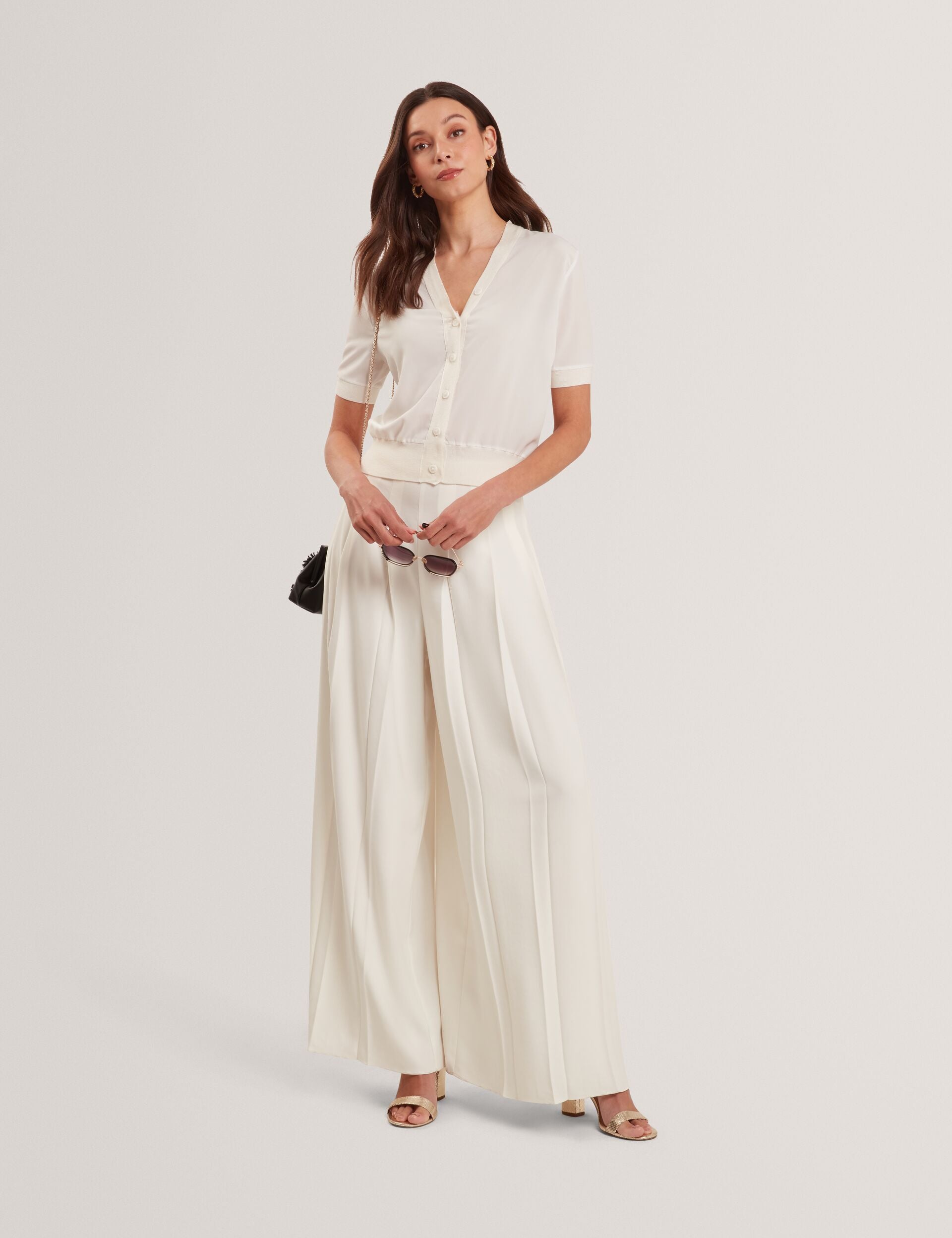 Ted Baker Ofina Woven Front Silk Blend Short Sleeve Cardigan Women's