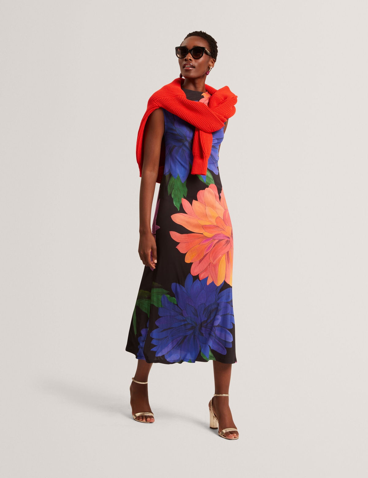 Ted Baker Ginla Dahlia Print Draped Neck Jersey Midi Dress Women's
