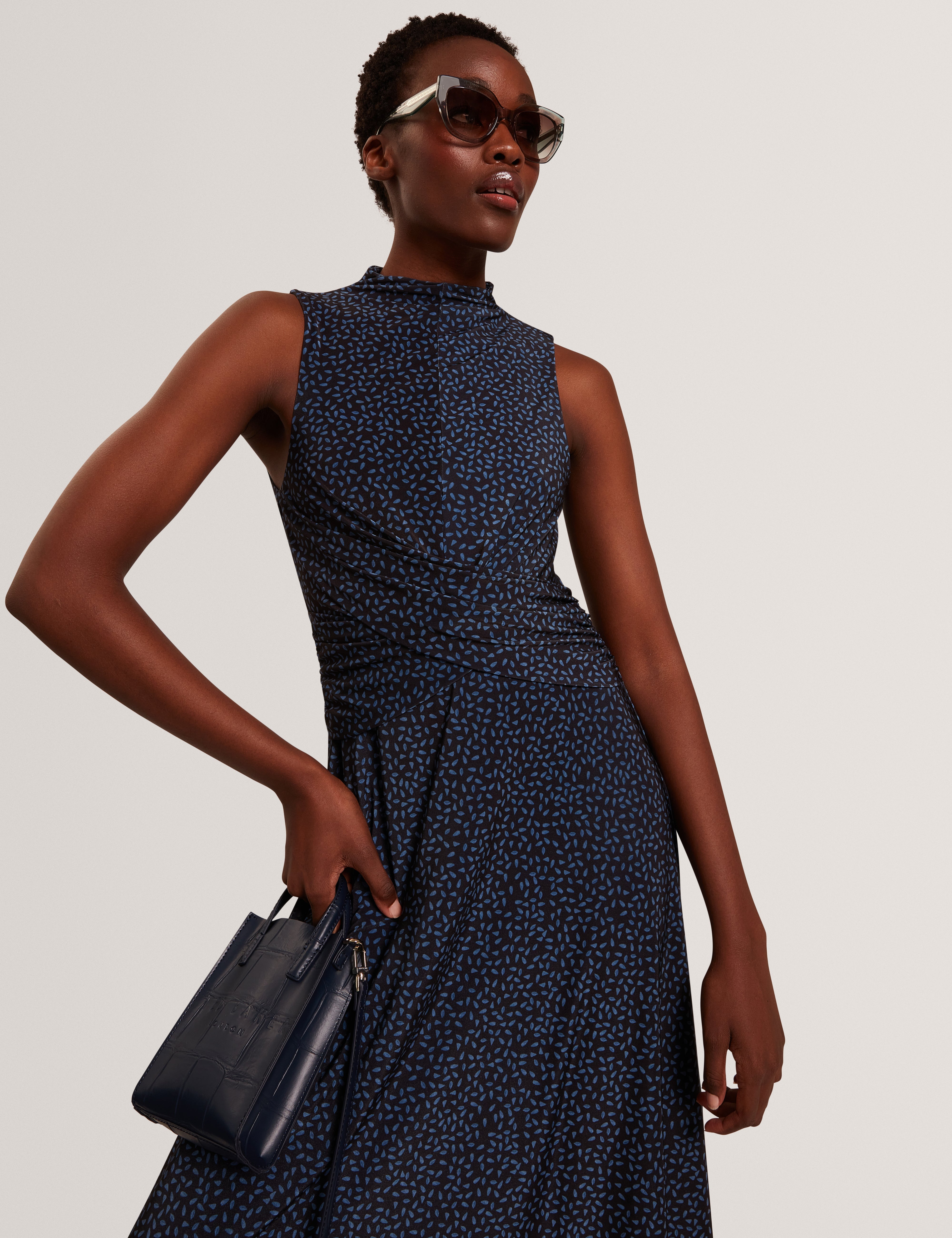 Ted Baker Inisha Ditsy Print Mock Neck Aline Midi Dress Women's