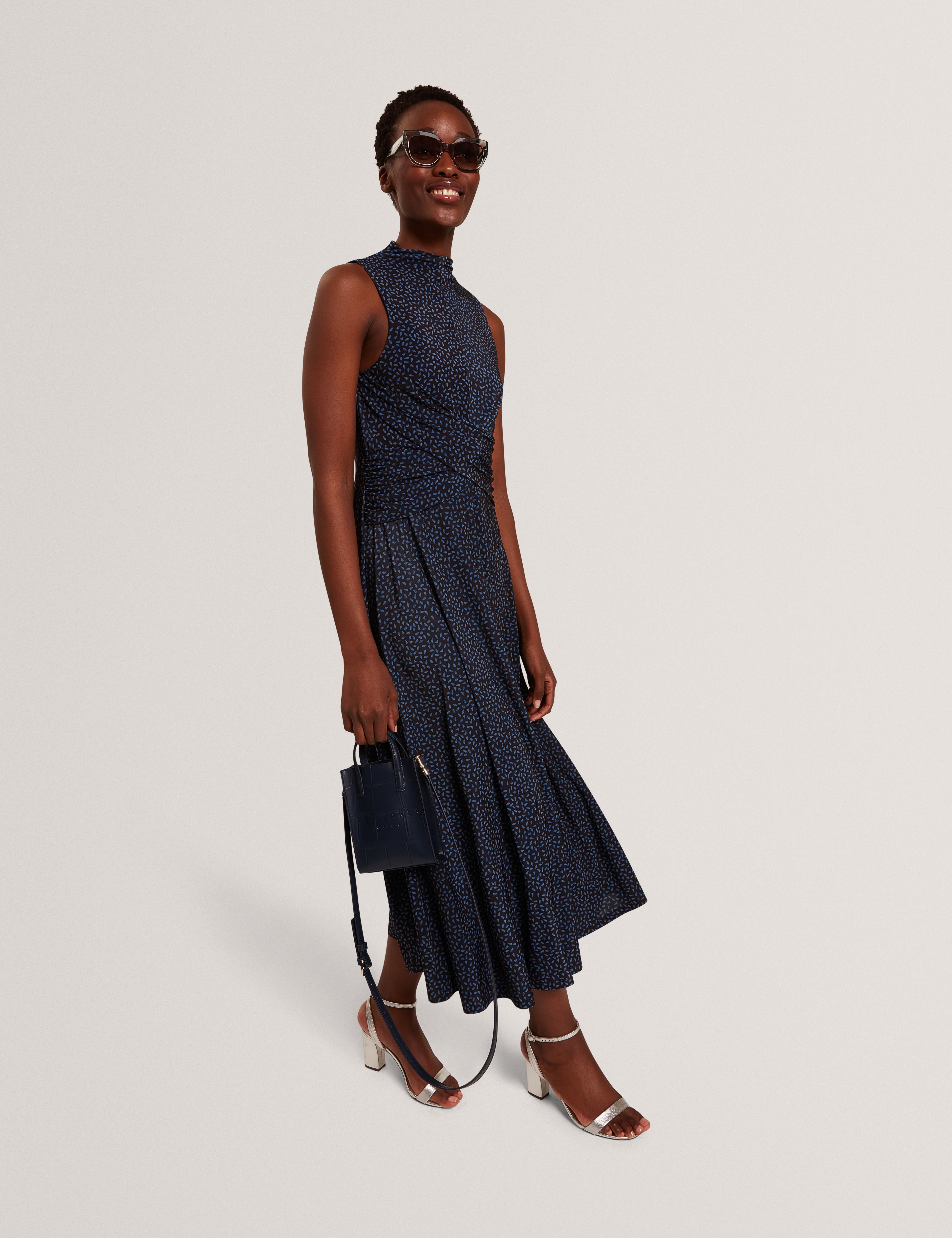 Ted Baker Inisha Ditsy Print Mock Neck Aline Midi Dress Women's