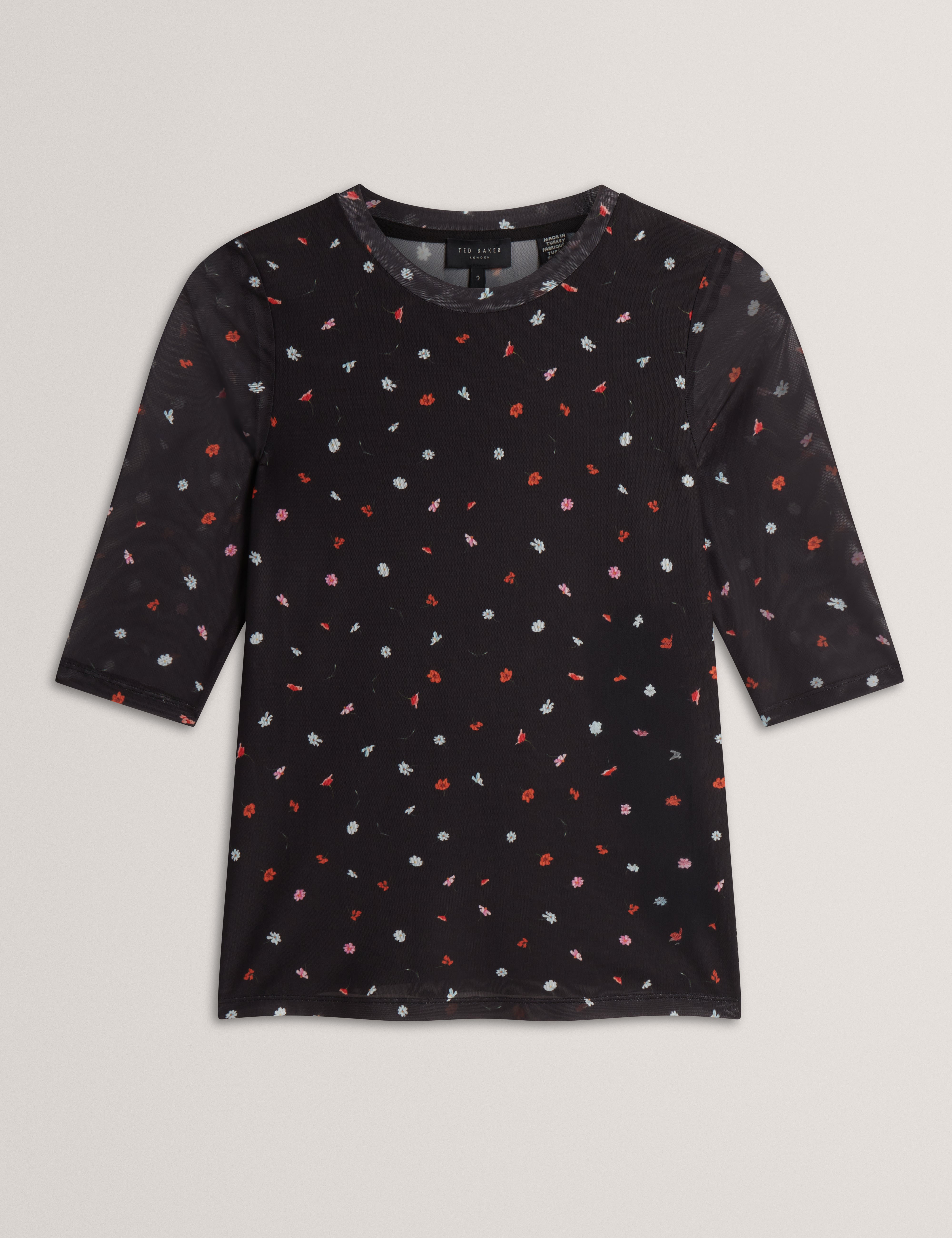 Ted Baker Cailla Scattered Floral Print Fitted Mesh Top Women's