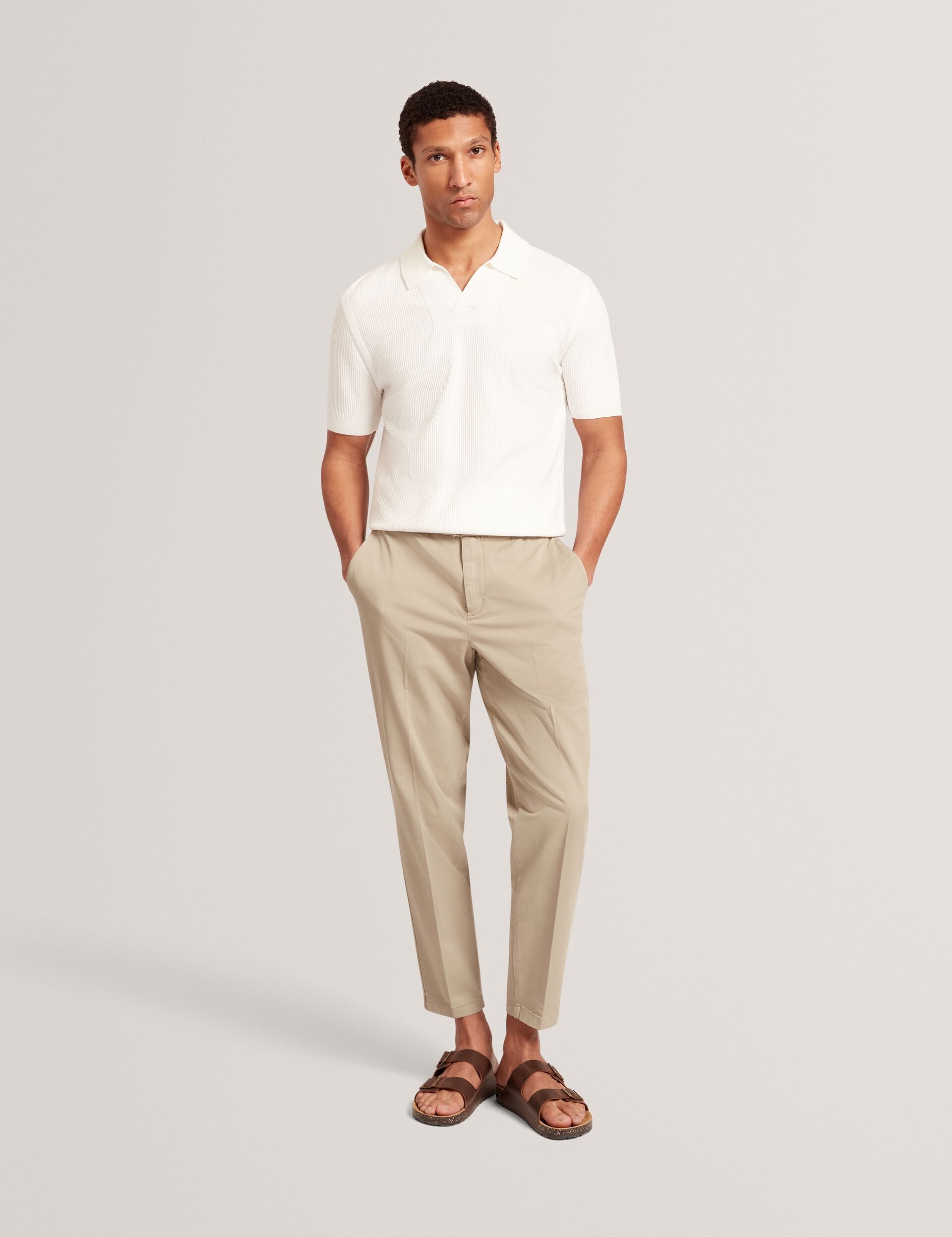 Ted Baker Aindrea White Textured Rib Open Neck Knitted Polo Shirt