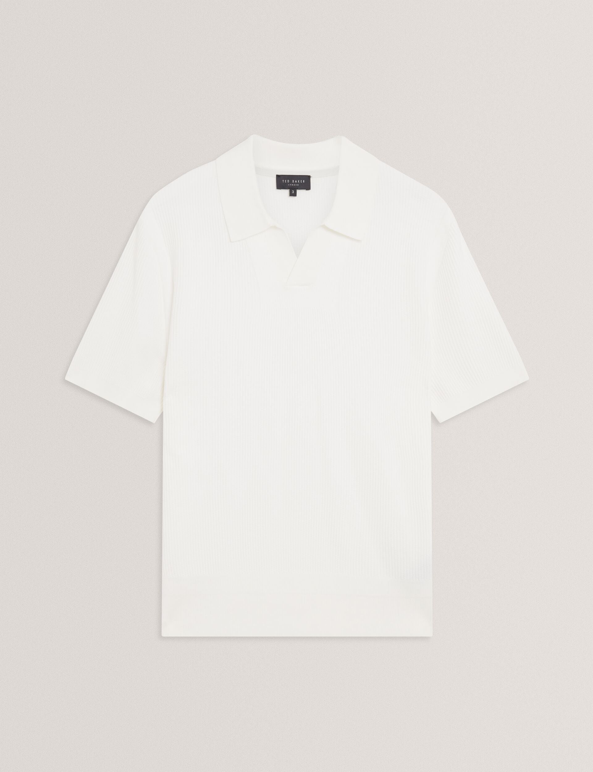 Ted Baker Aindrea White Textured Rib Open Neck Knitted Polo Shirt