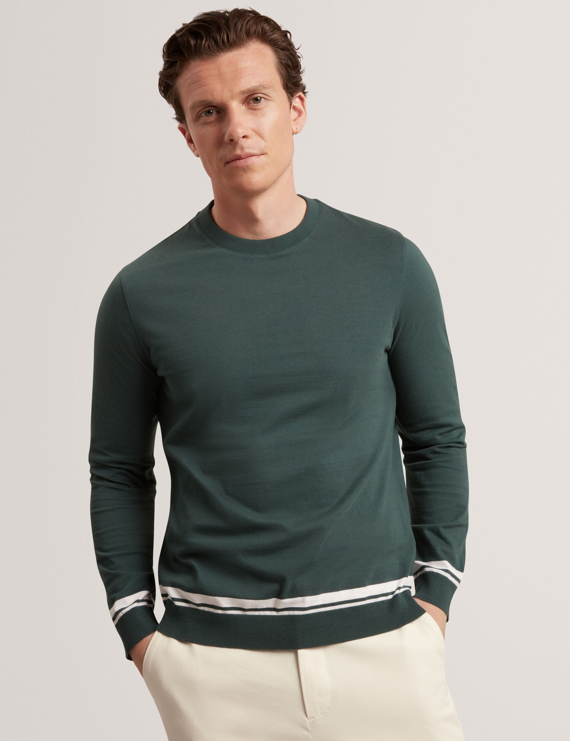 Ted Baker Friso Block Stripe Trim Knitted Cotton Jumper