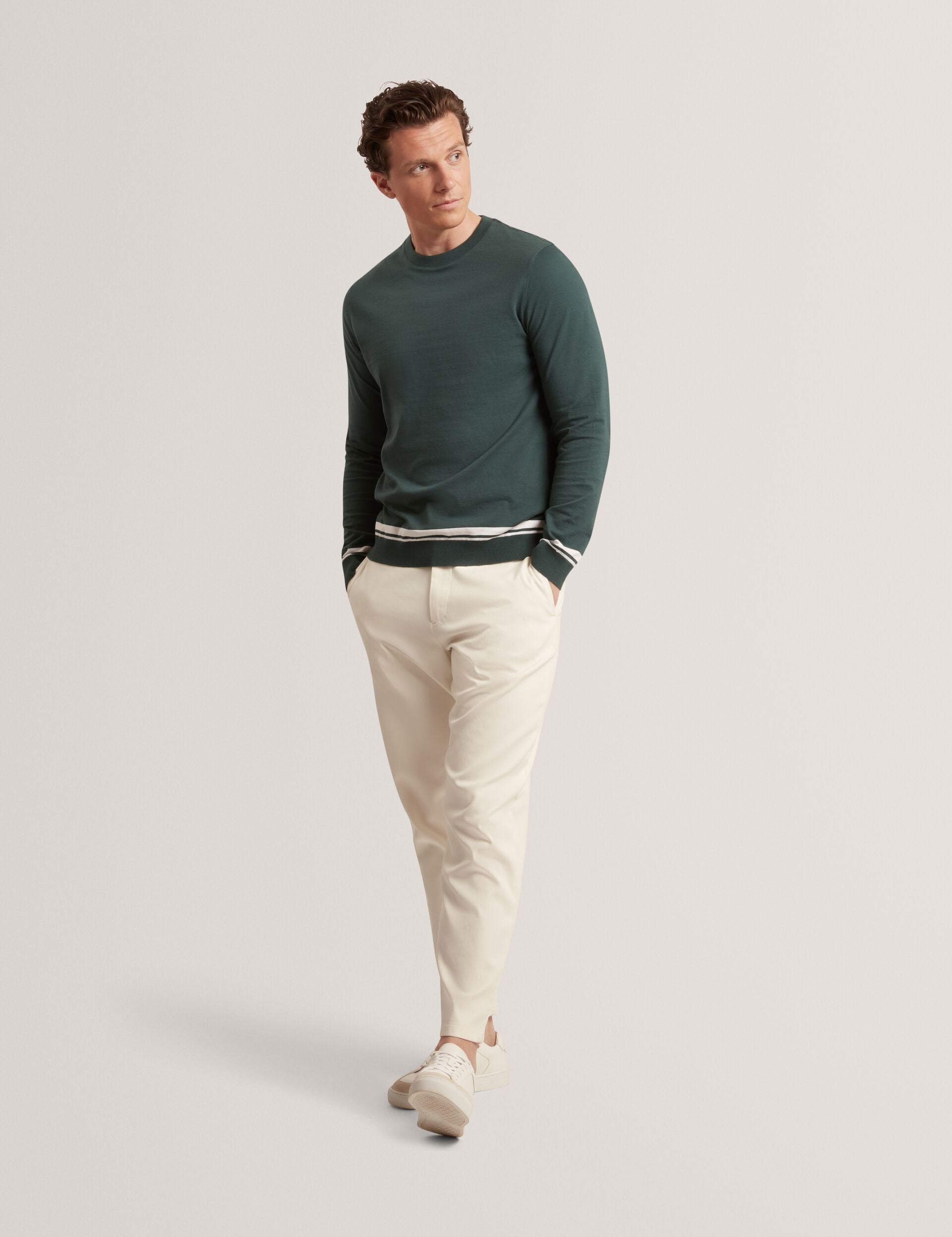 Ted Baker Friso Block Stripe Trim Knitted Cotton Jumper