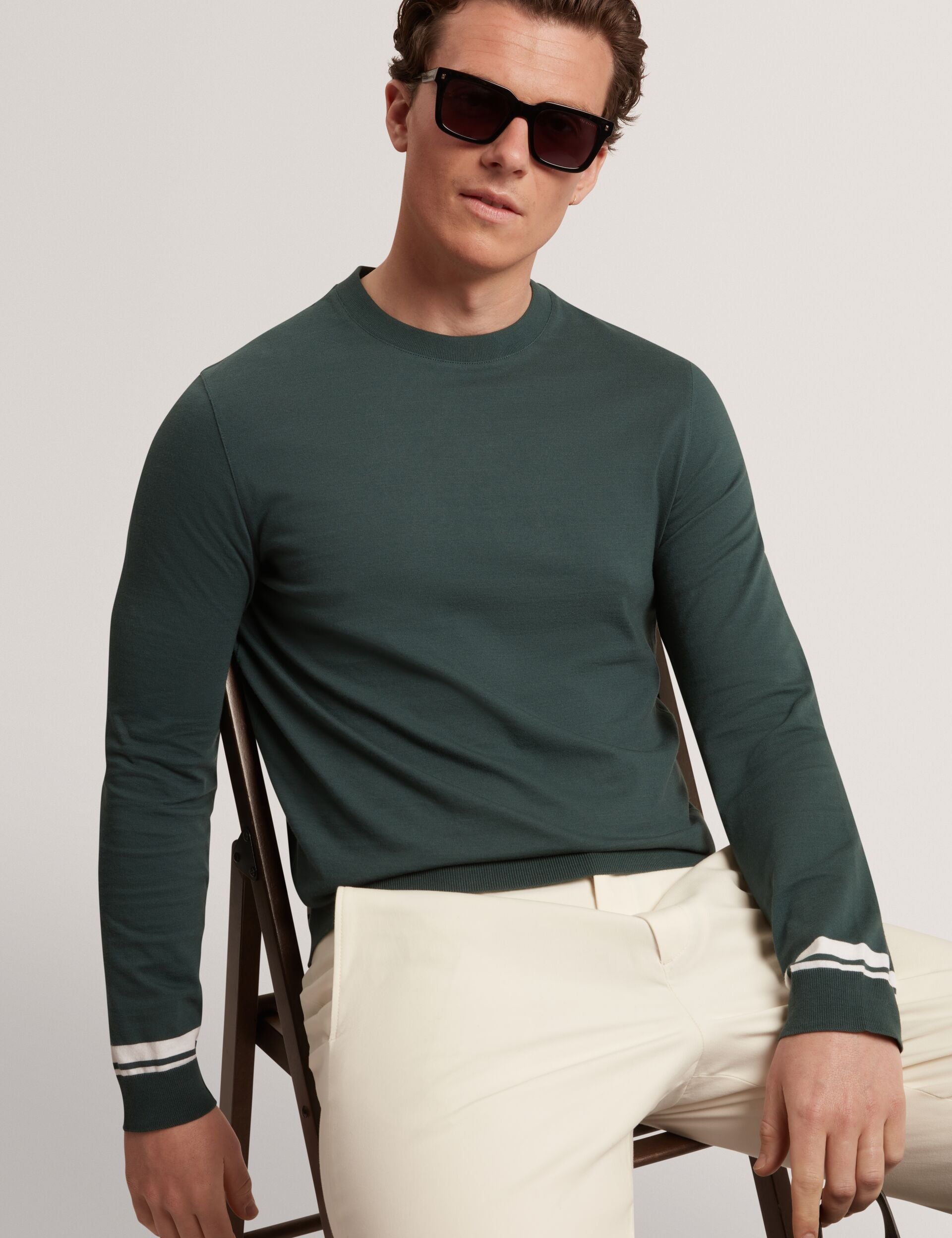 Ted Baker Friso Block Stripe Trim Knitted Cotton Jumper
