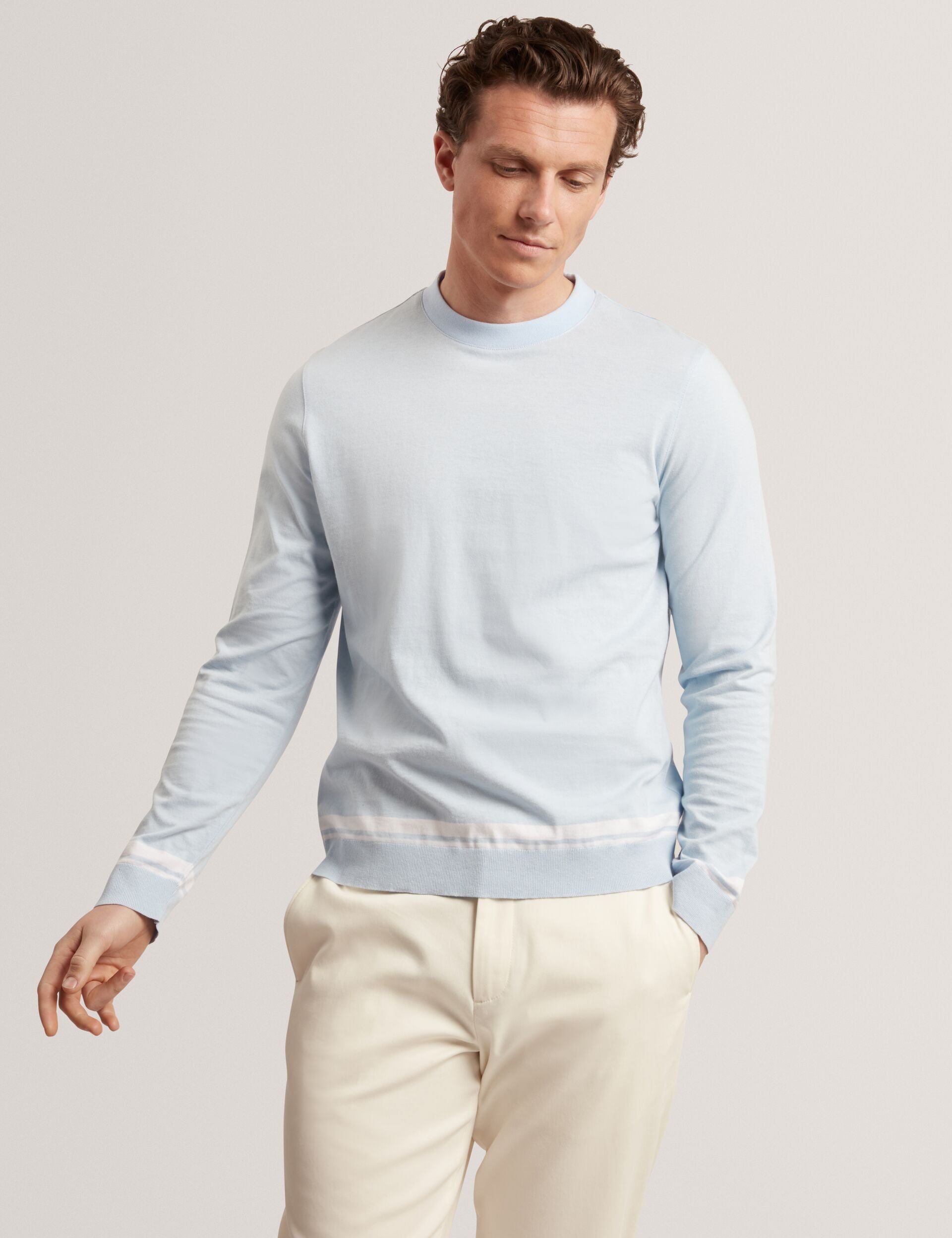 Ted Baker Friso Block Stripe Trim Knitted Cotton Jumper