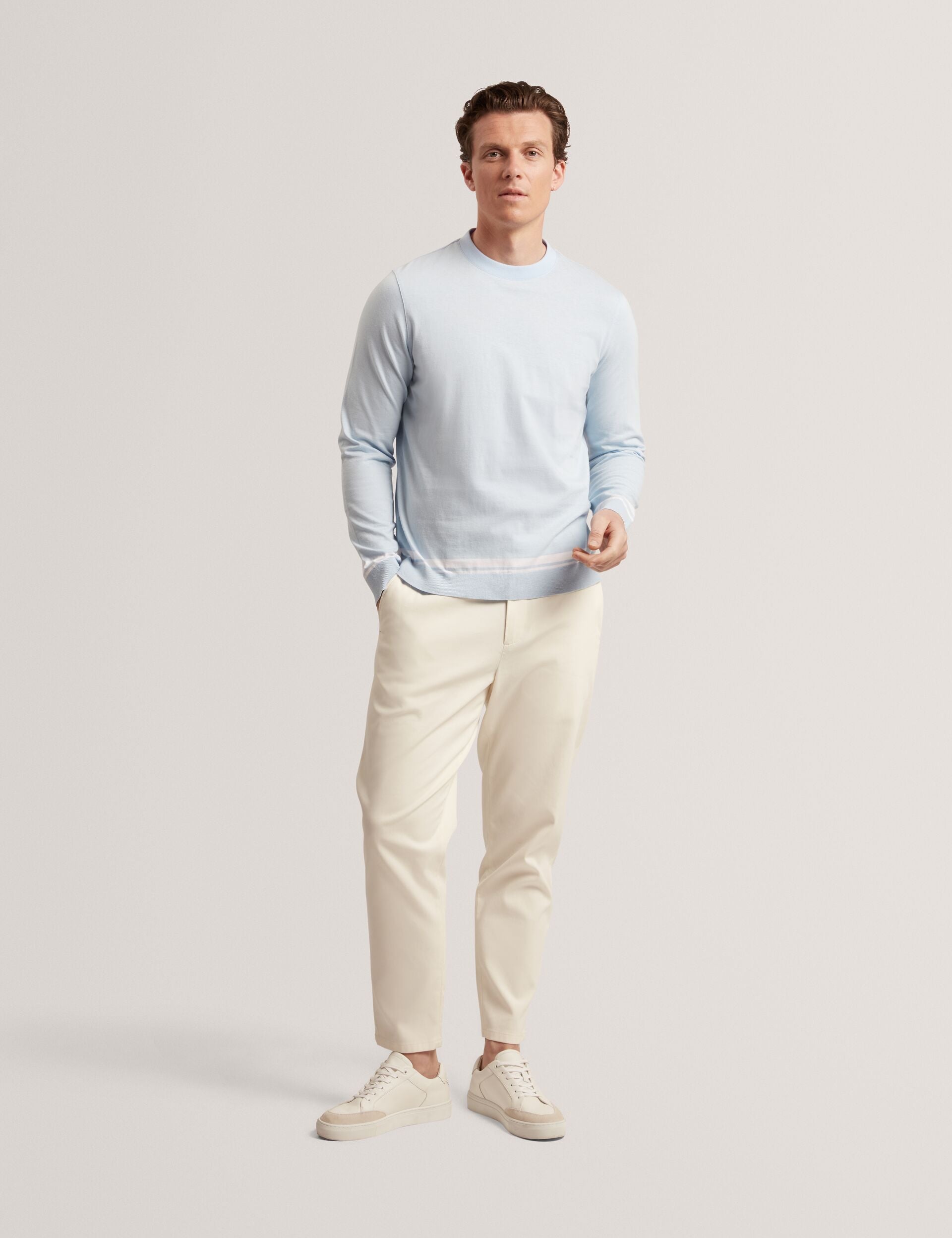 Ted Baker Friso Block Stripe Trim Knitted Cotton Jumper