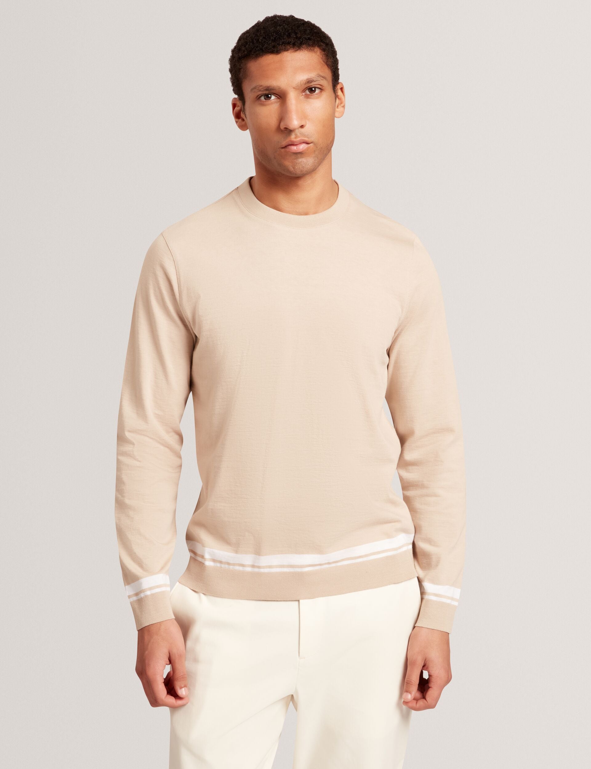 Ted Baker Friso Block Stripe Trim Knitted Cotton Jumper