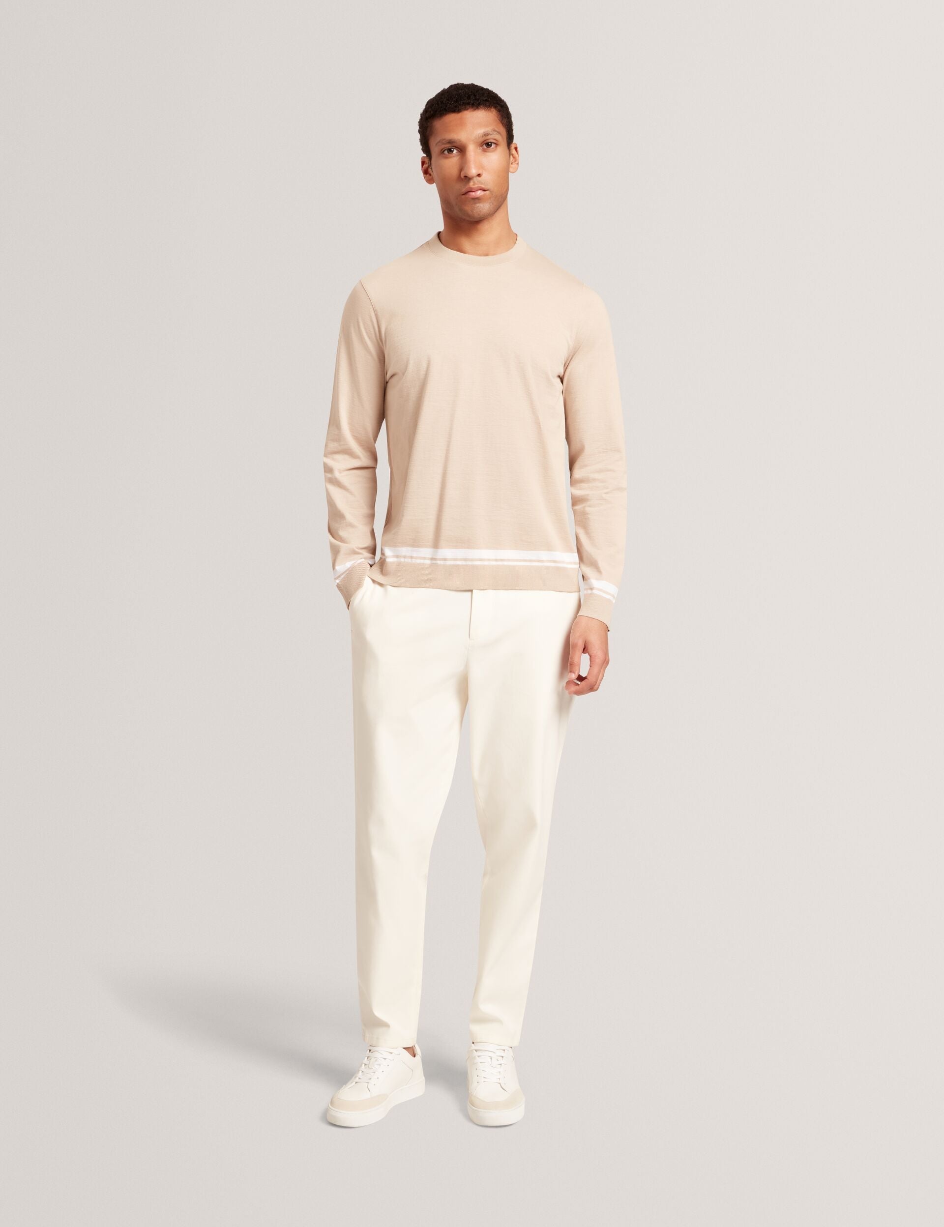 Ted Baker Friso Block Stripe Trim Knitted Cotton Jumper