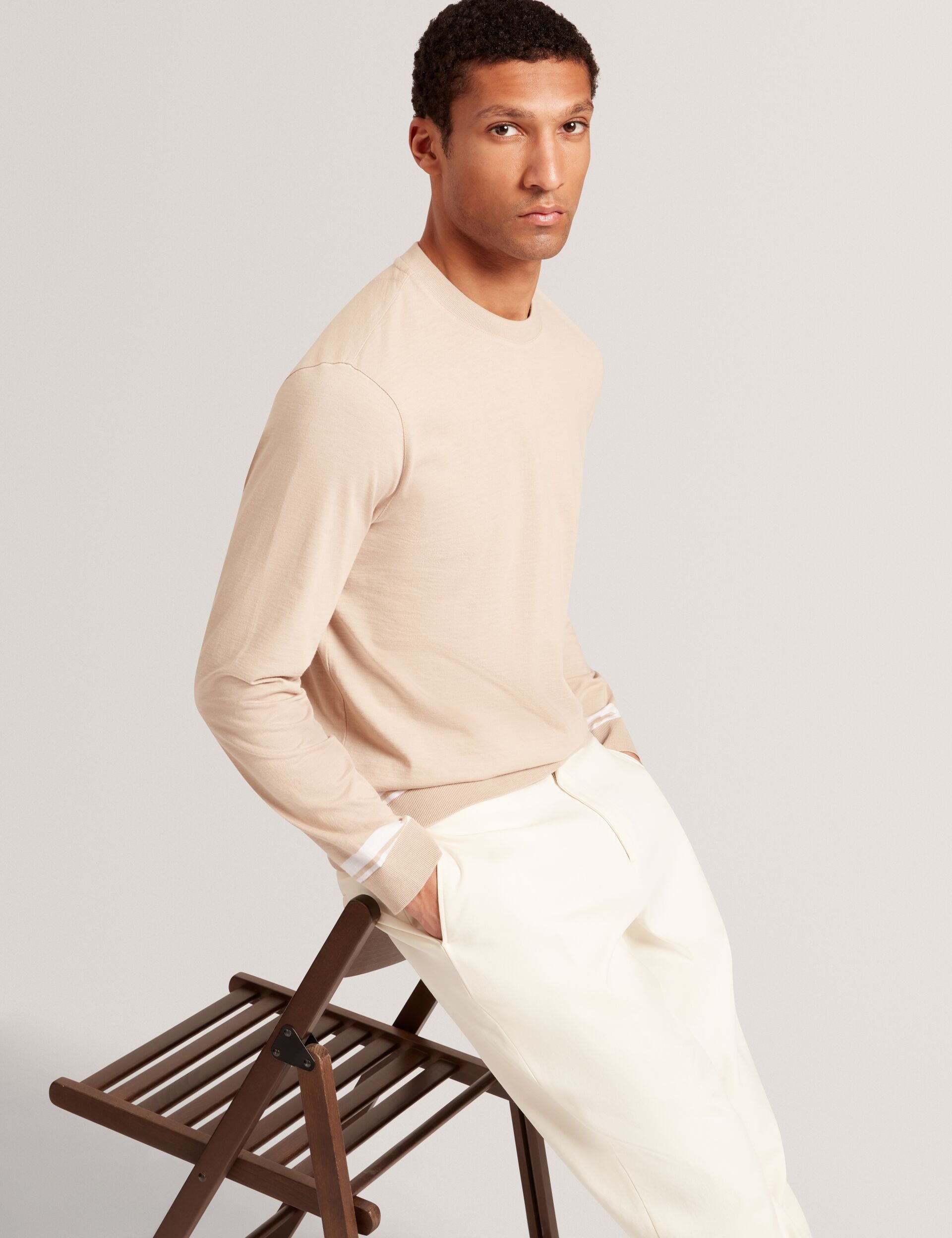 Ted Baker Friso Block Stripe Trim Knitted Cotton Jumper