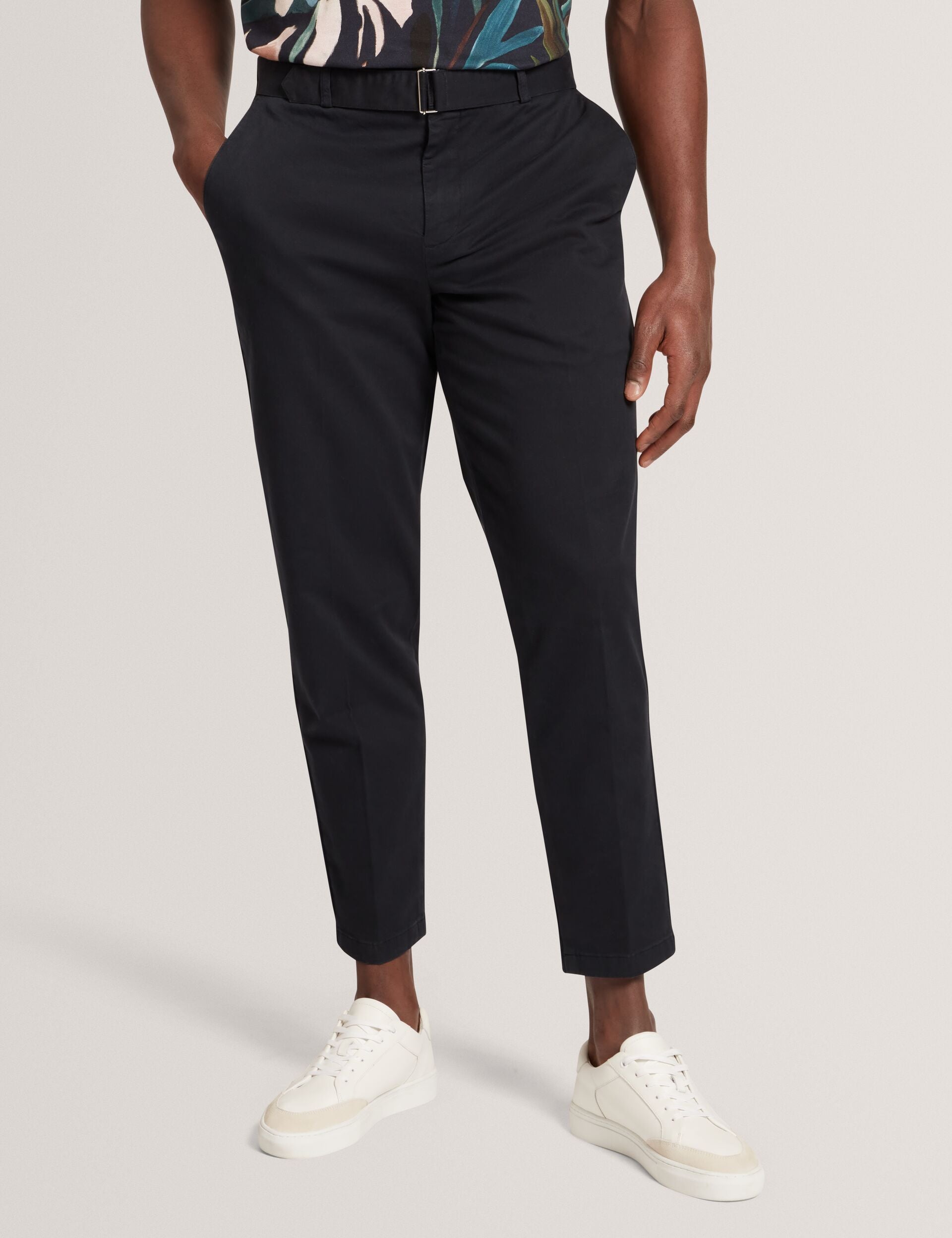 Ted Baker Armodo Black Tapered Fit Belted Cotton Trousers