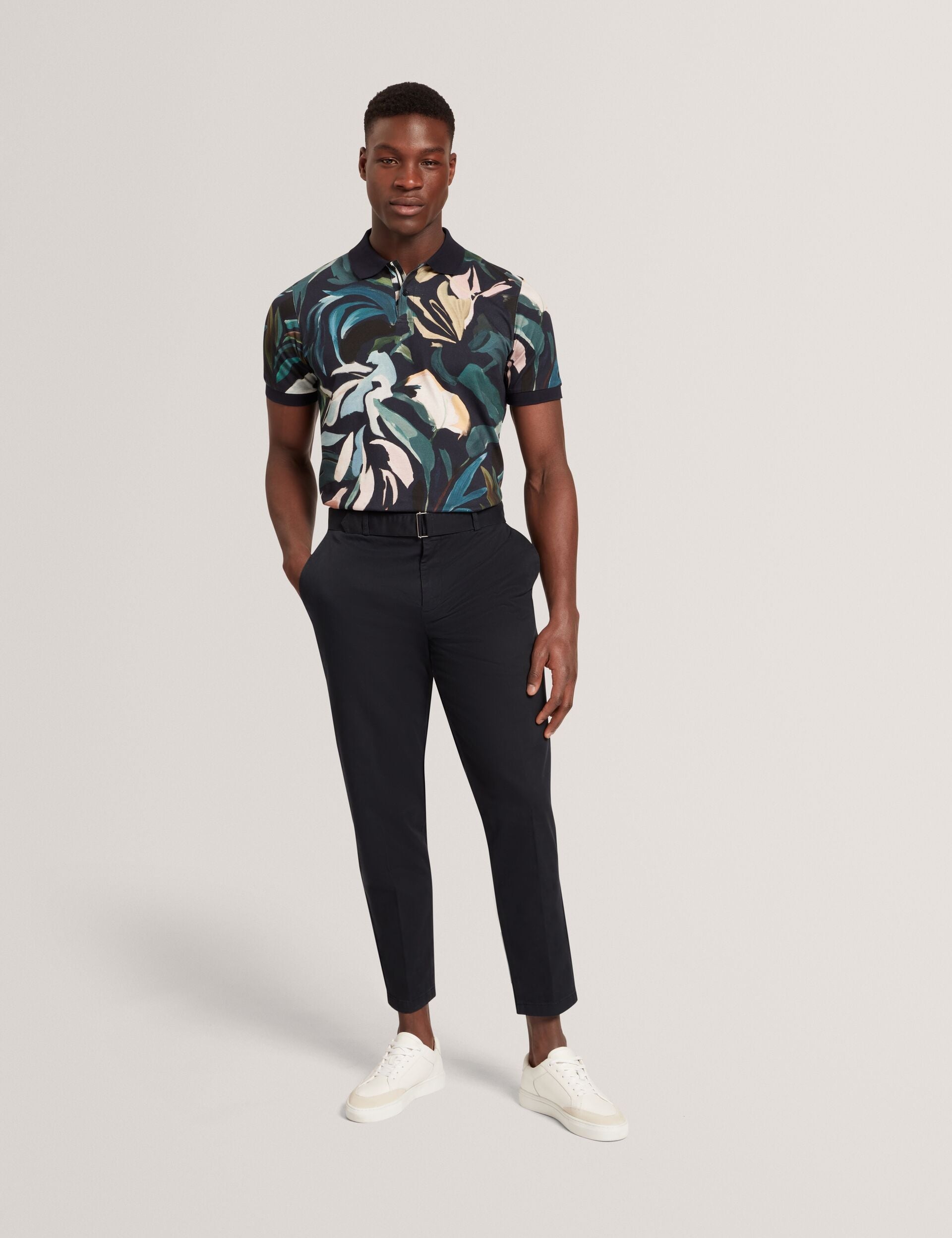 Ted Baker Armodo Black Tapered Fit Belted Cotton Trousers