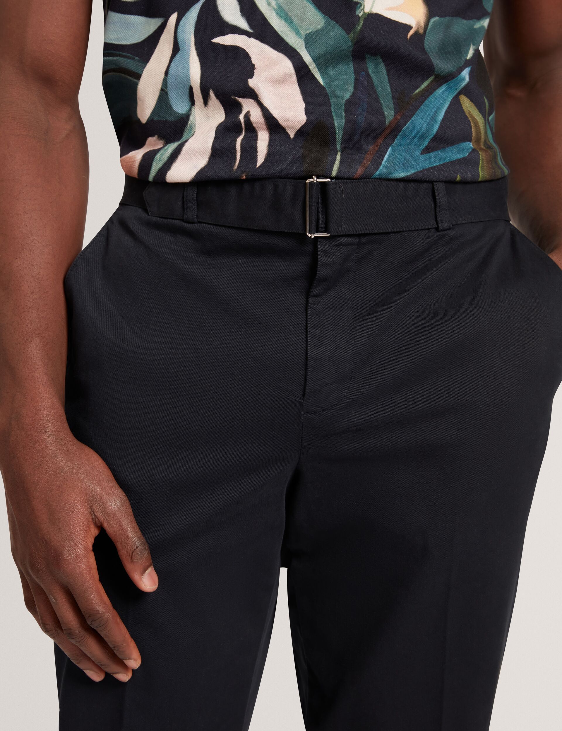 Ted Baker Armodo Black Tapered Fit Belted Cotton Trousers