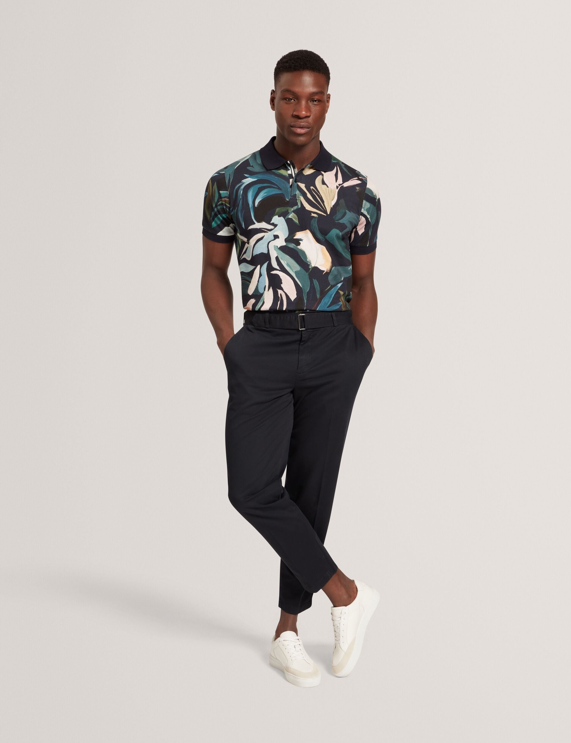 Ted Baker Armodo Black Tapered Fit Belted Cotton Trousers