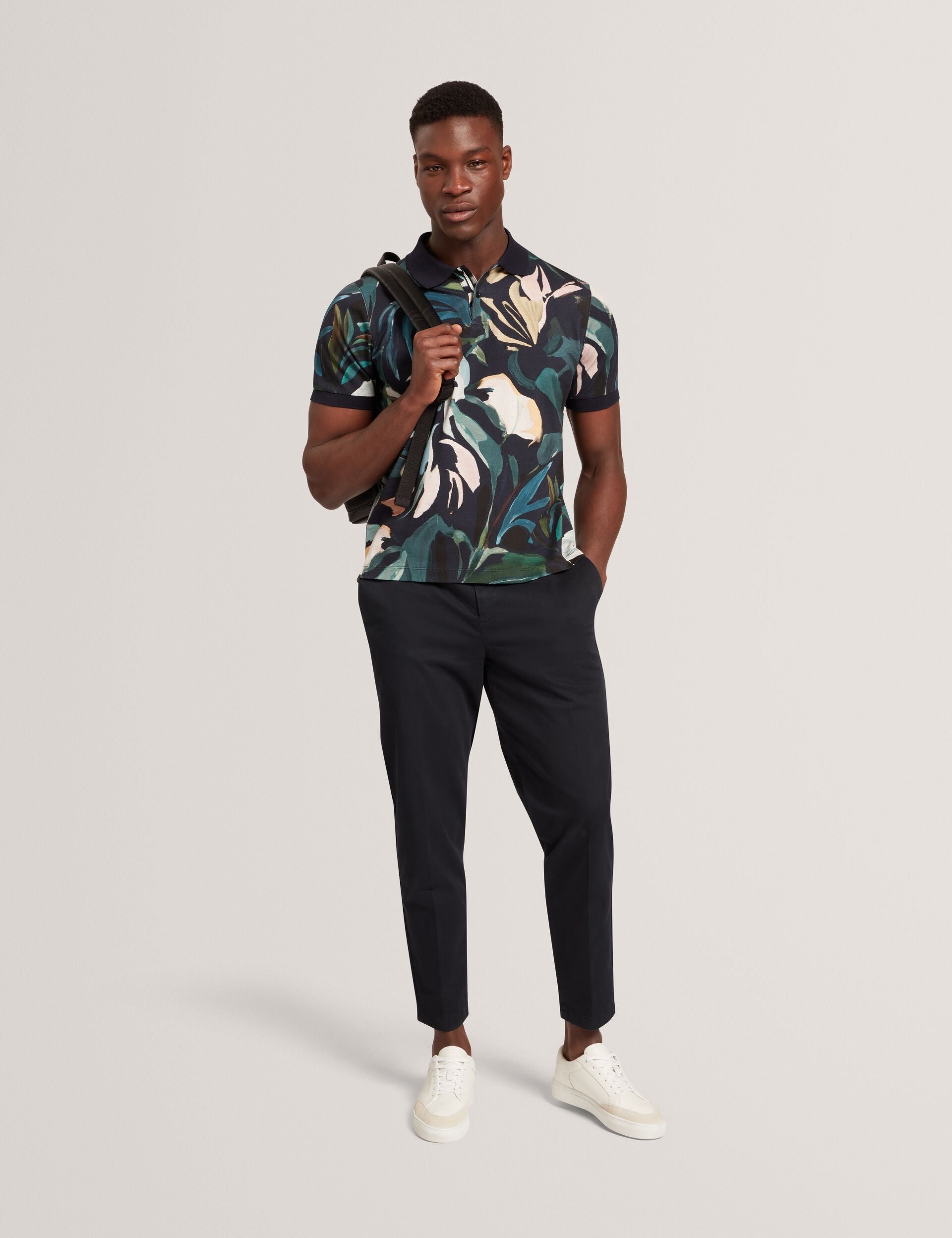 Ted Baker Armodo Black Tapered Fit Belted Cotton Trousers