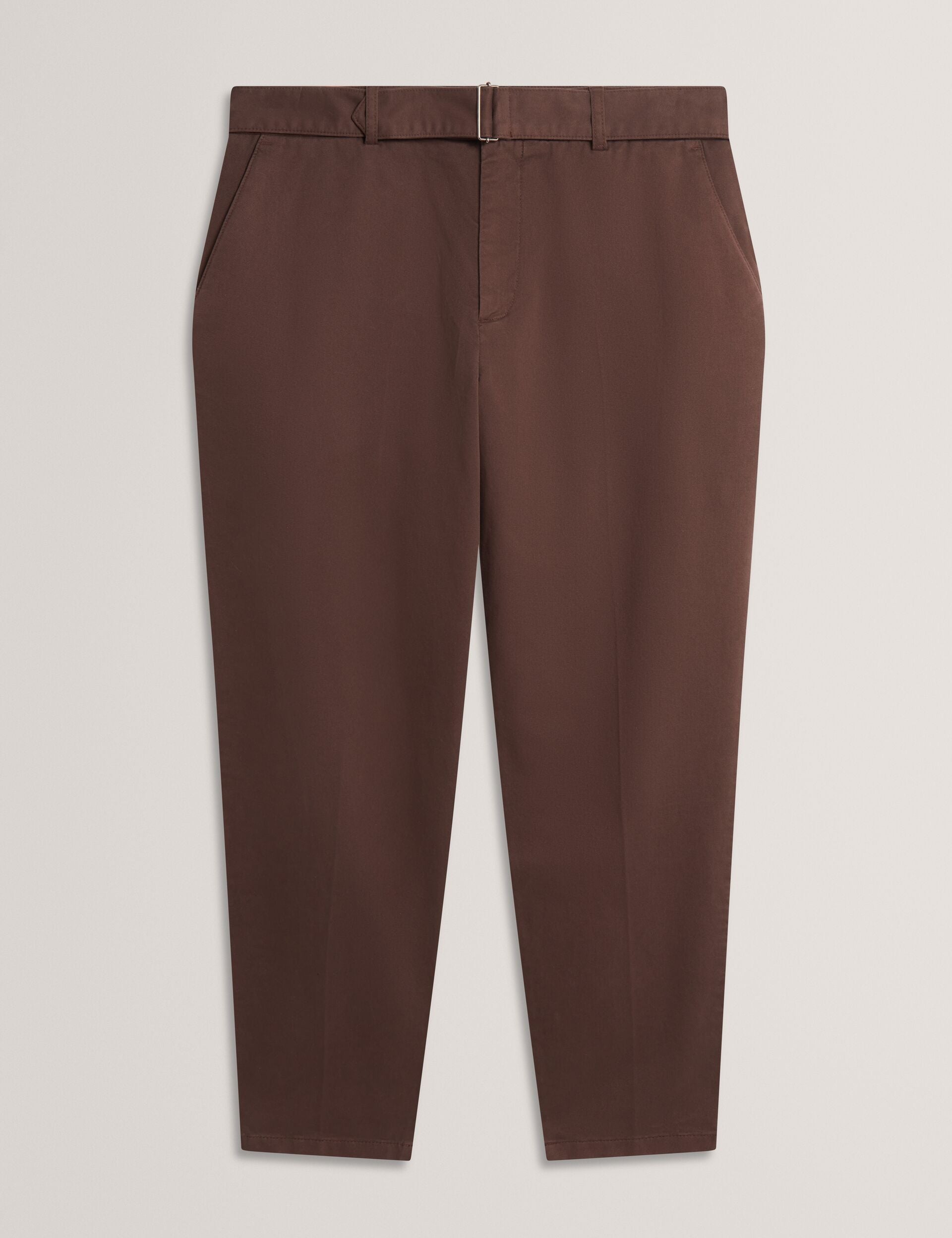 Ted Baker Armodo Brown Tapered Fit Belted Cotton Trousers