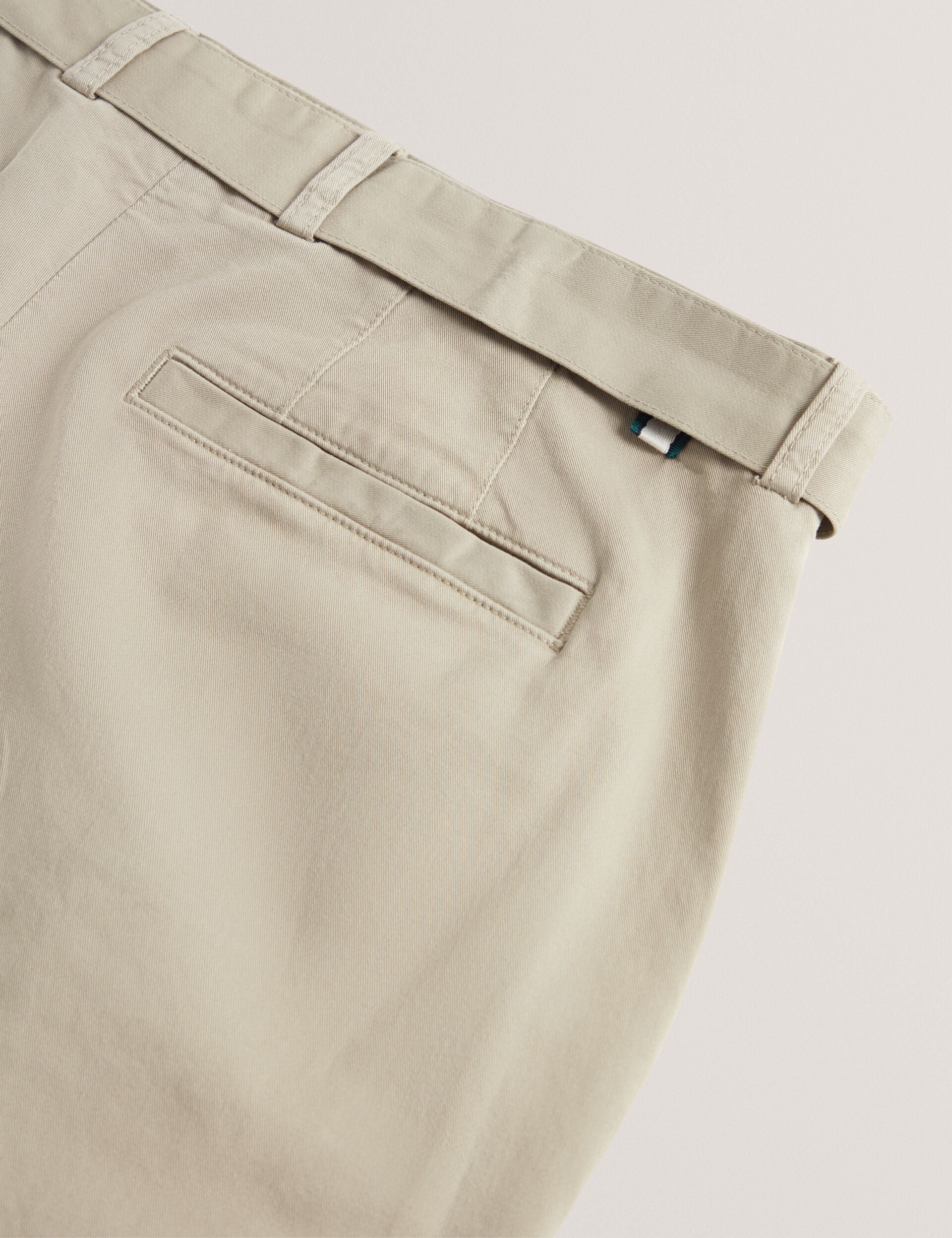 Ted Baker Armodo Stone Tapered Fit Belted Cotton Trousers