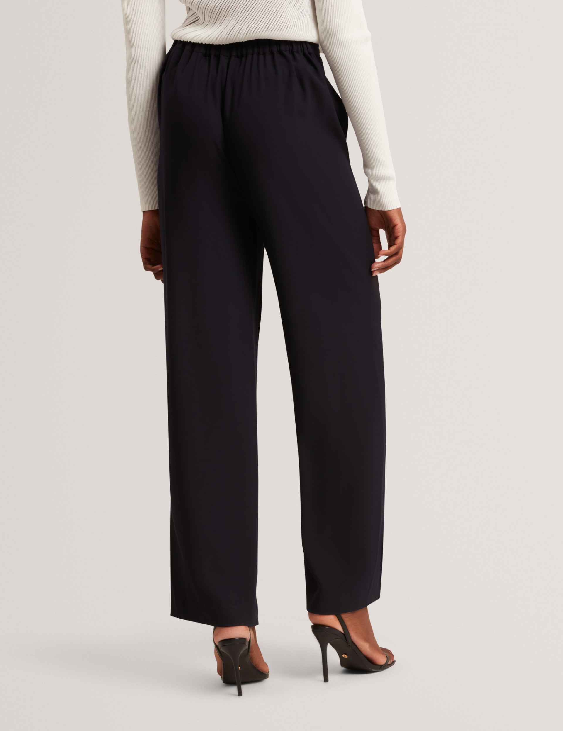 Ted Baker Melanaa Navy High Waist Pullon Wide Leg Trousers Women's