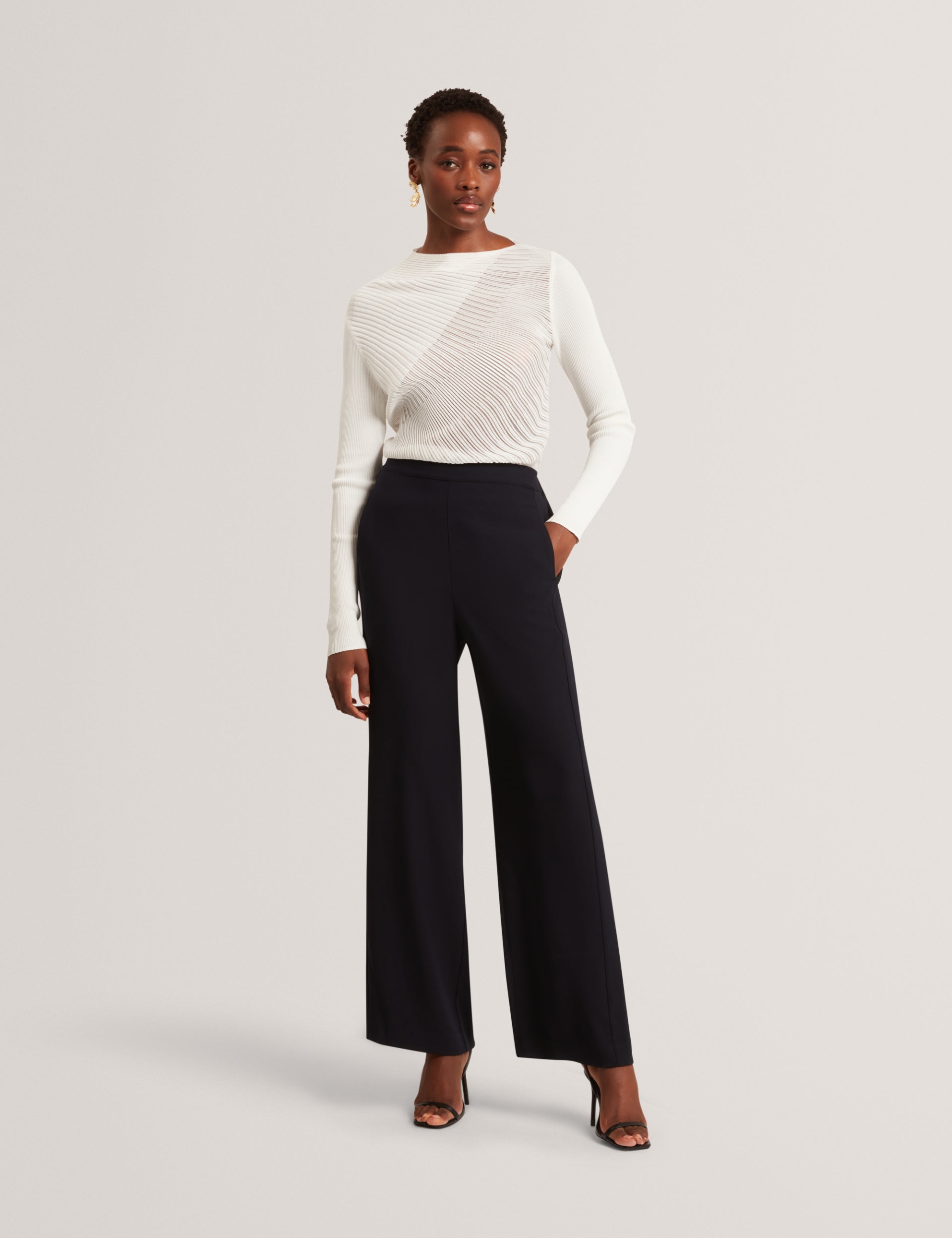 Ted Baker Melanaa Navy High Waist Pullon Wide Leg Trousers Women's