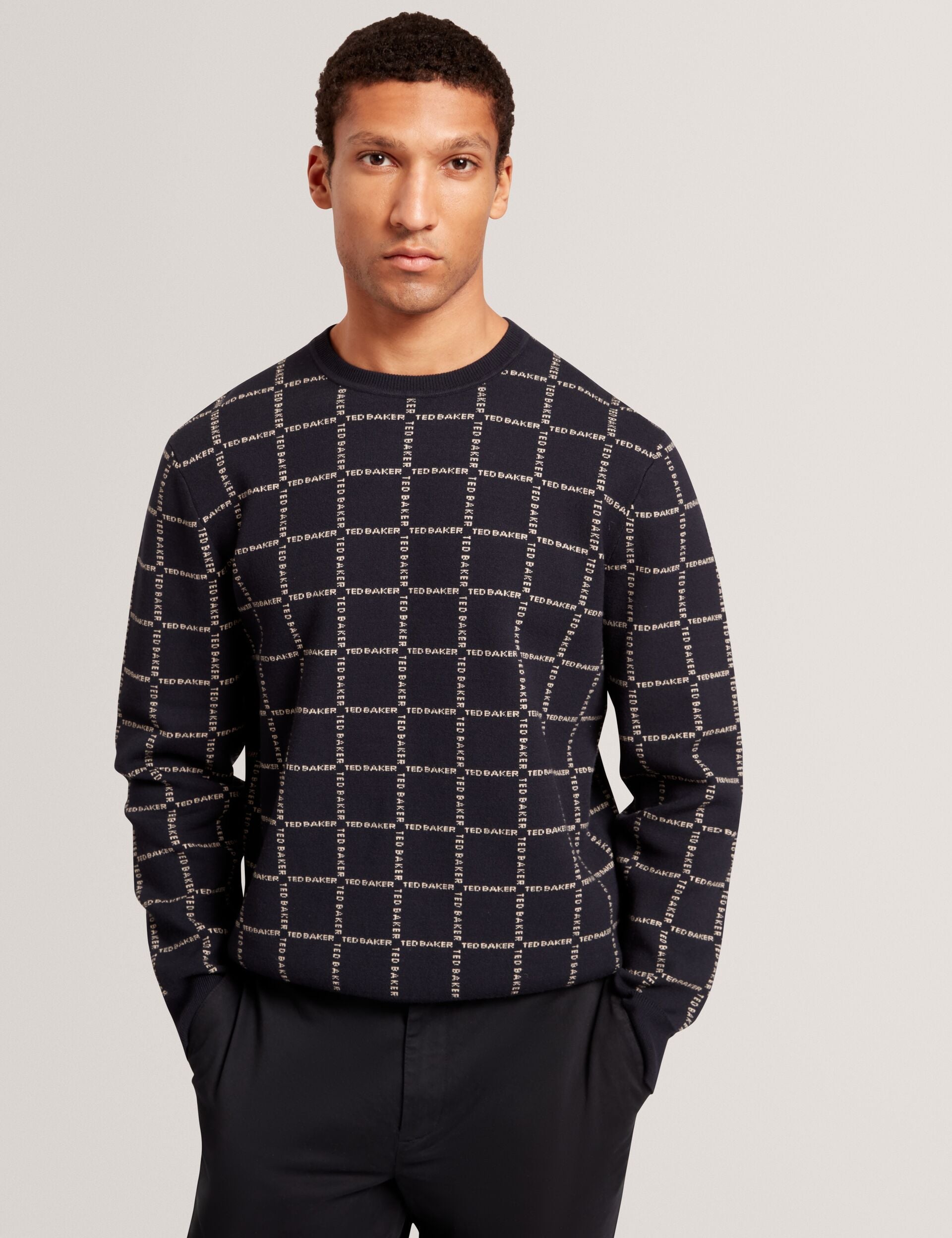 Ted Baker Hysand Branded Check Crew Neck Knitted Jumper