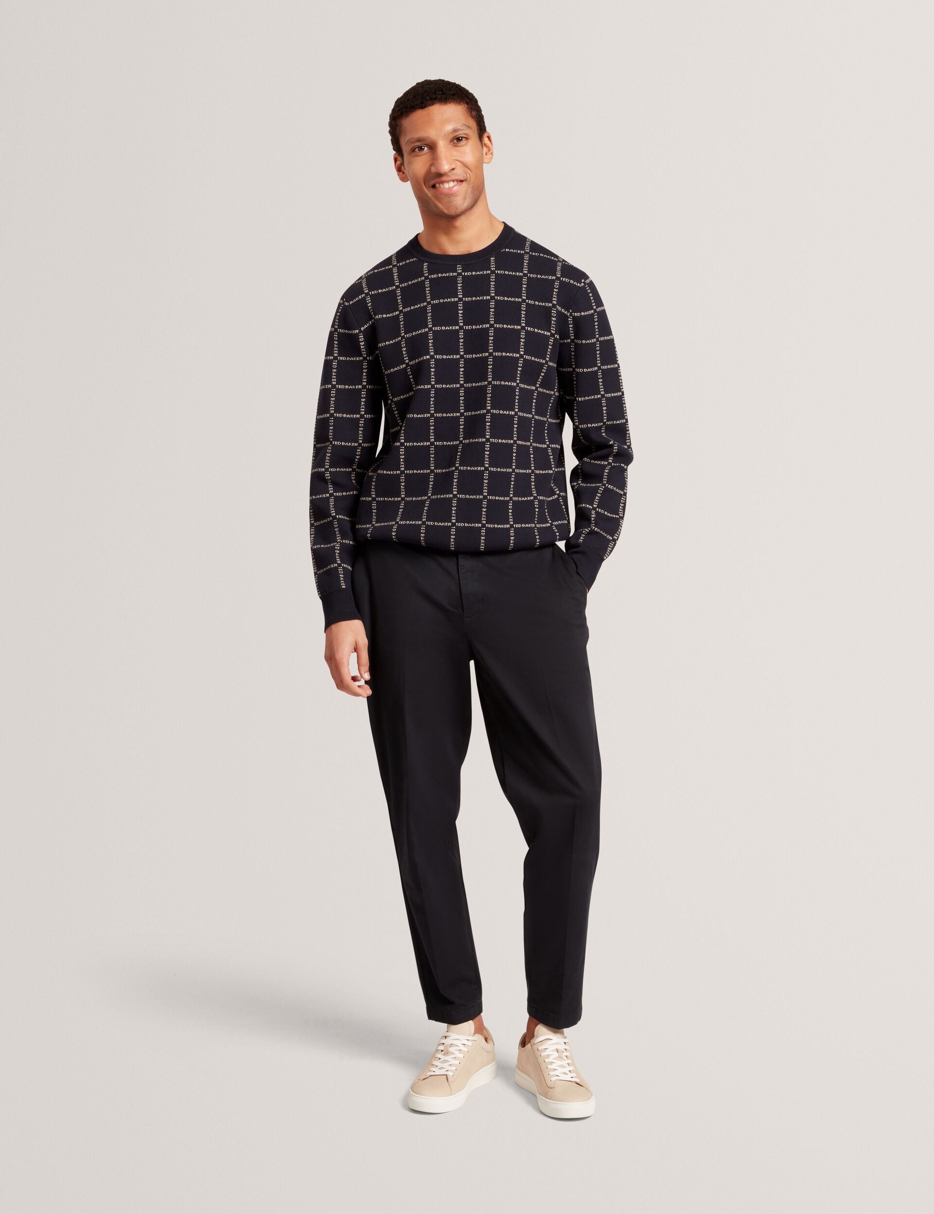Ted Baker Hysand Branded Check Crew Neck Knitted Jumper