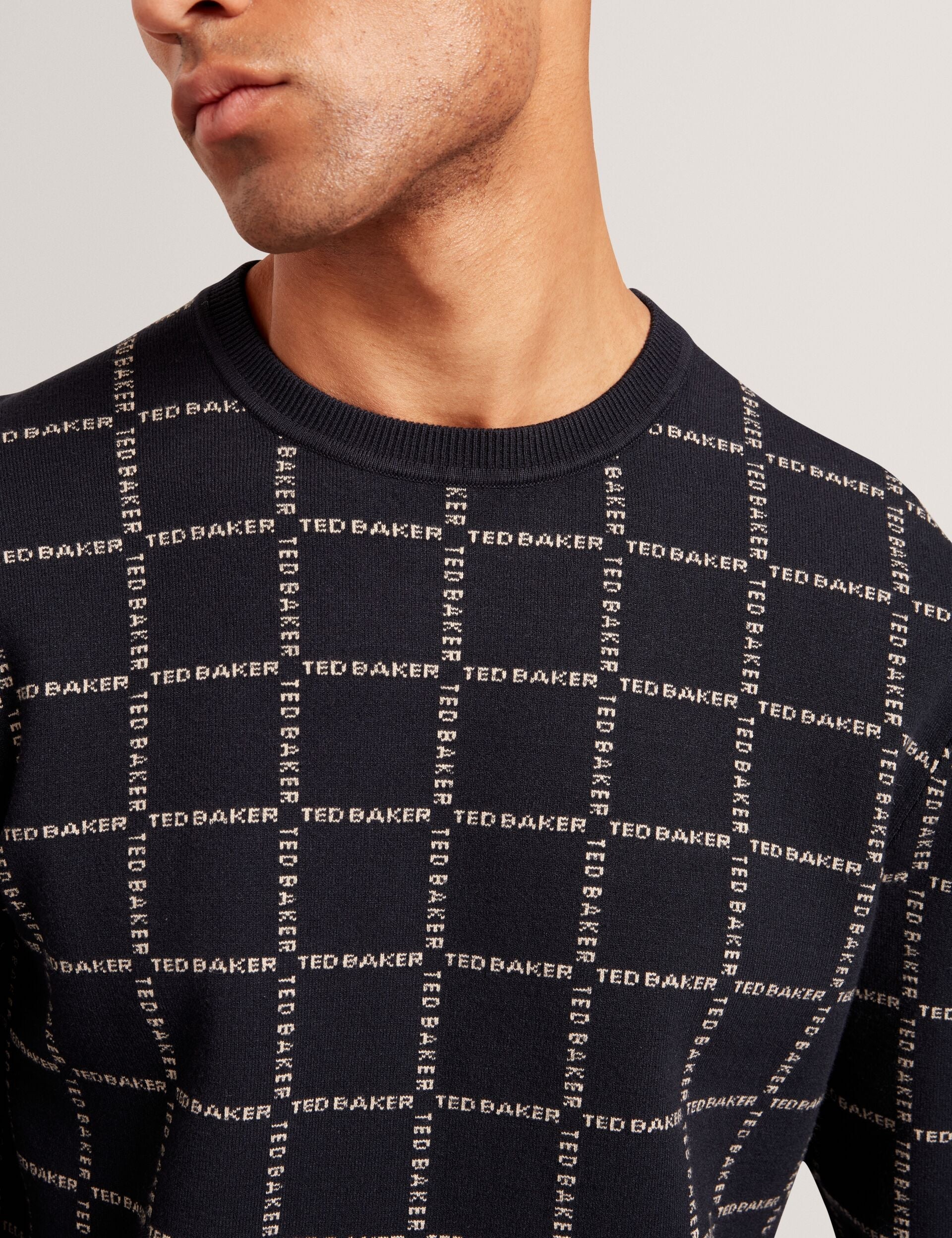 Ted Baker Hysand Branded Check Crew Neck Knitted Jumper