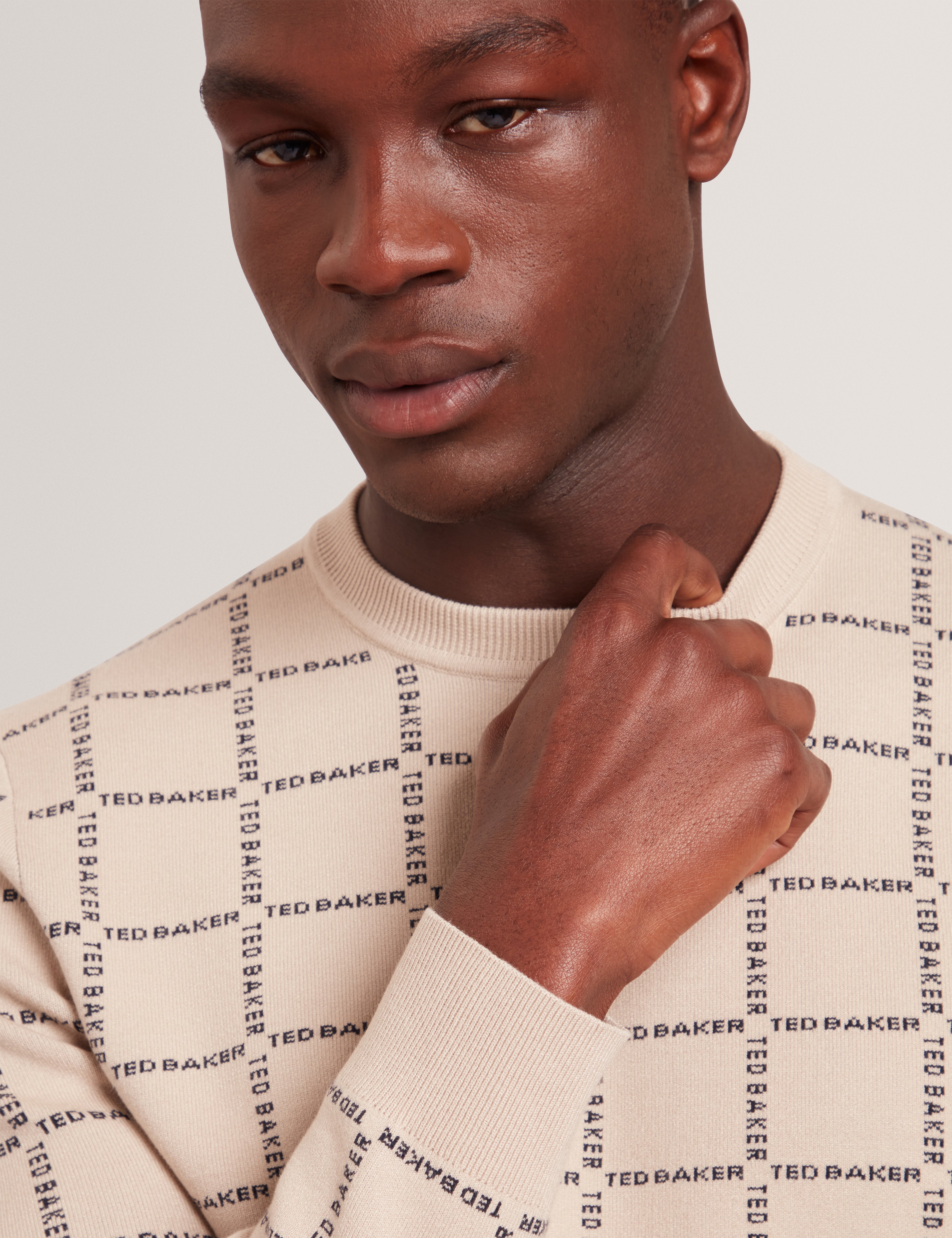 Ted Baker Hysand Branded Check Crew Neck Knitted Jumper