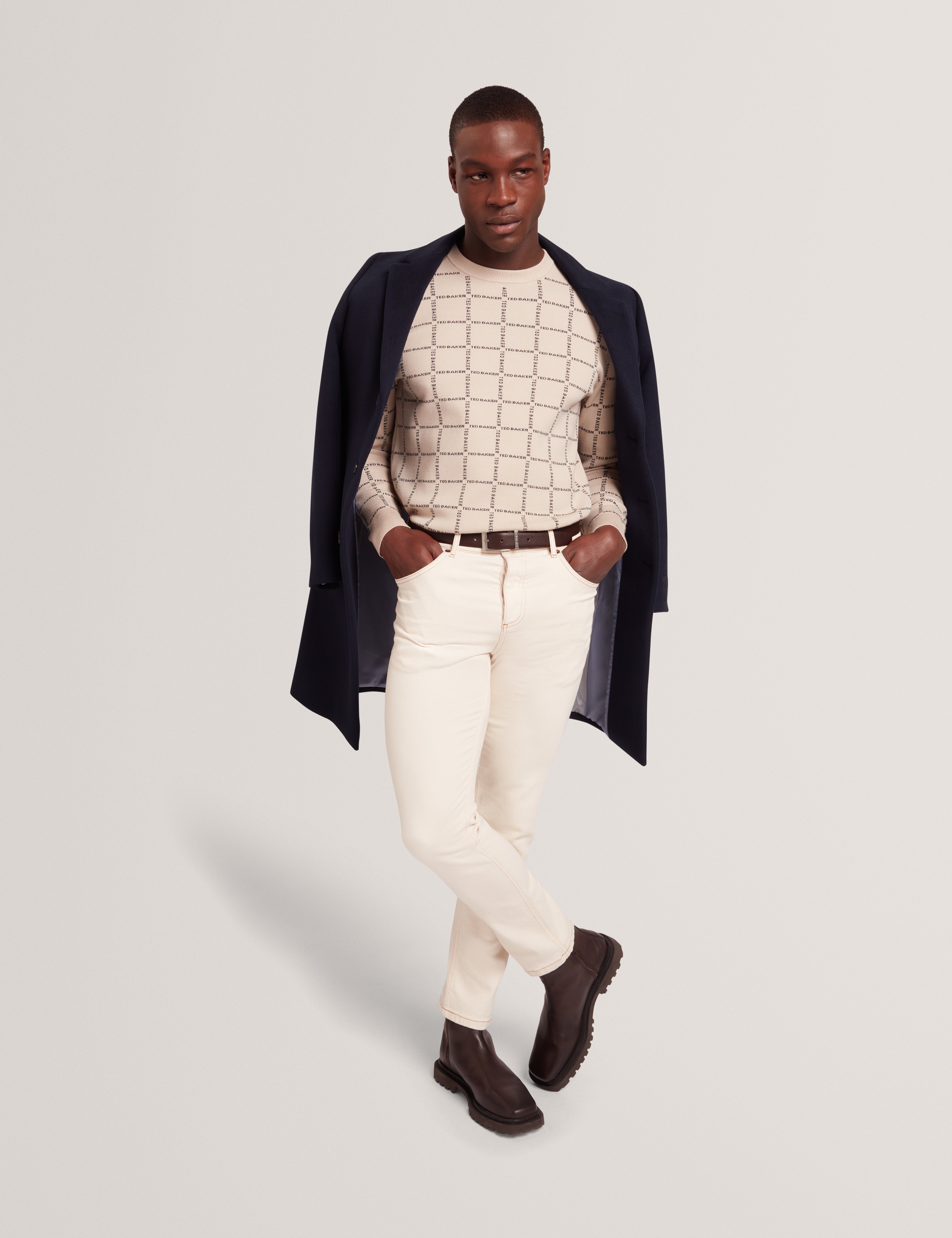 Ted Baker Hysand Branded Check Crew Neck Knitted Jumper