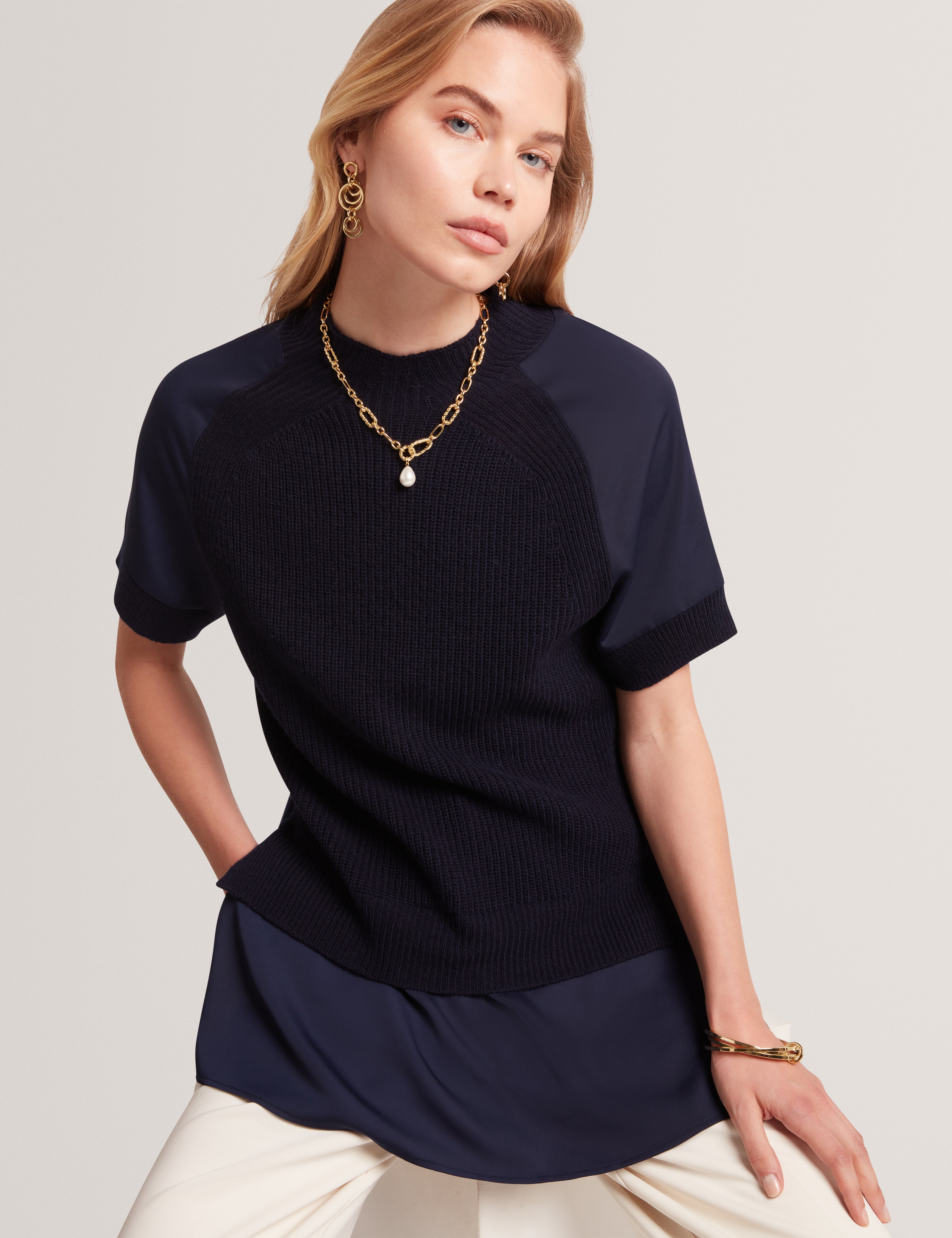 Ted Baker Onzaa Chunky Knit Short Sleeve Top With Shirt Hem Women's