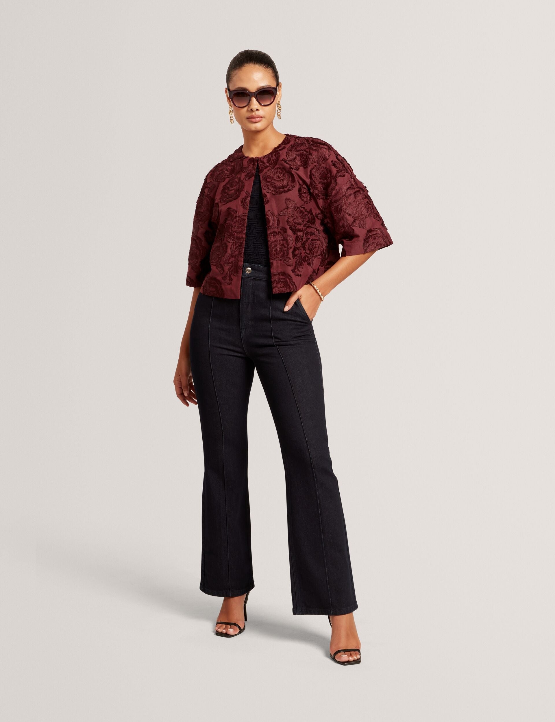 Ted Baker Verras Dark Wash Pintuck Kick Flare Jeans Women's