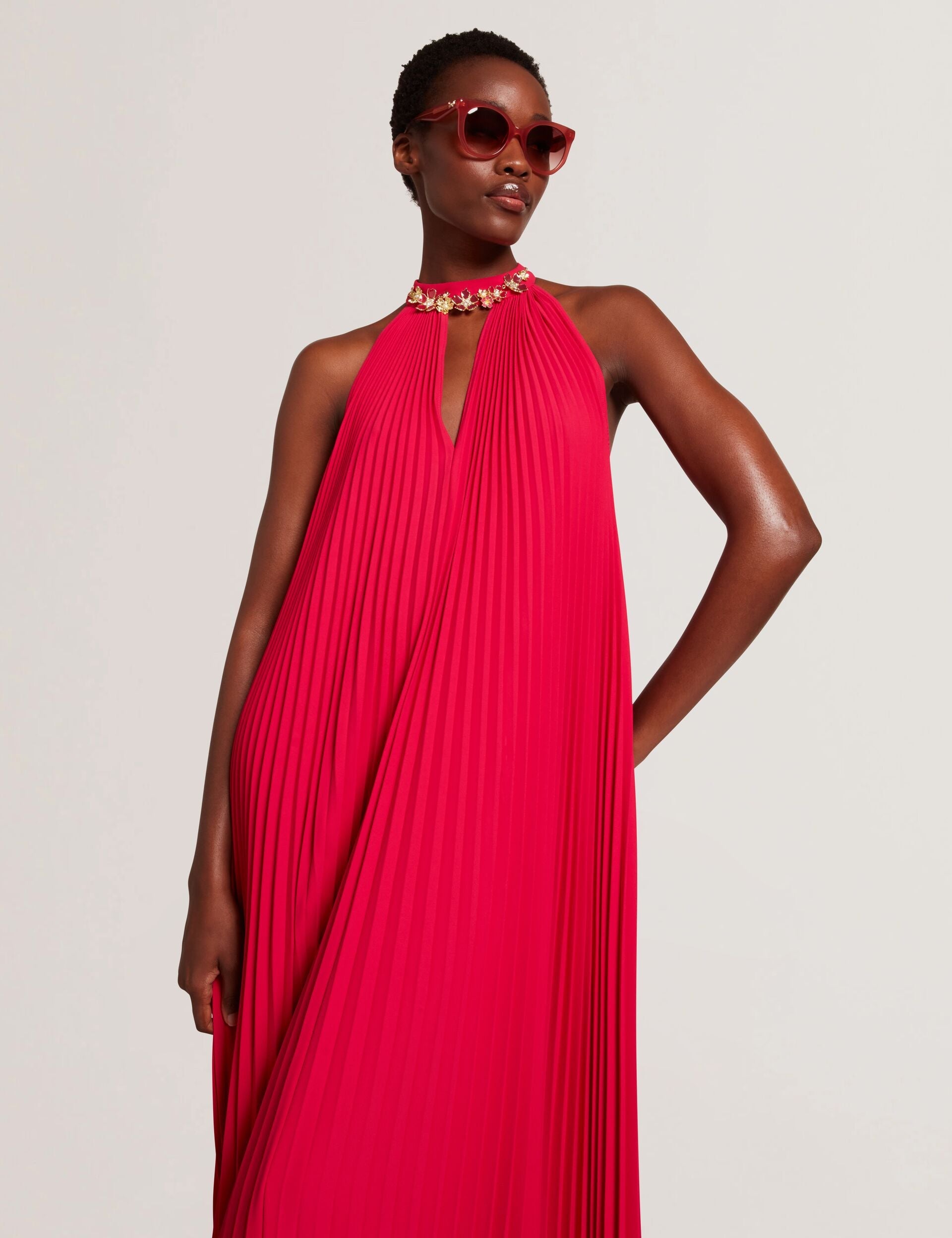 Ted Baker Akala Halter Neck Pleated Flowy Maxi Dress Women's