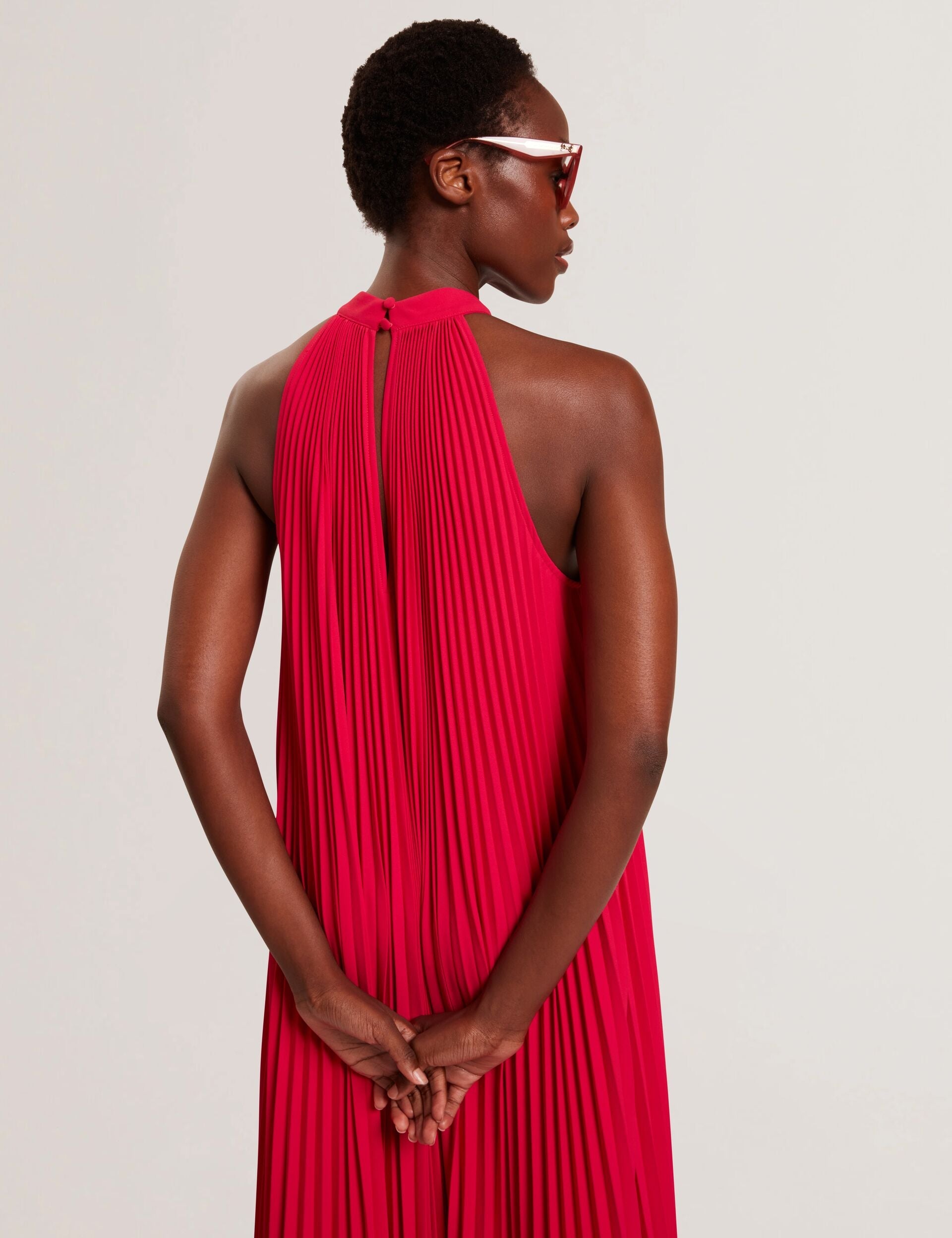 Ted Baker Akala Halter Neck Pleated Flowy Maxi Dress Women's