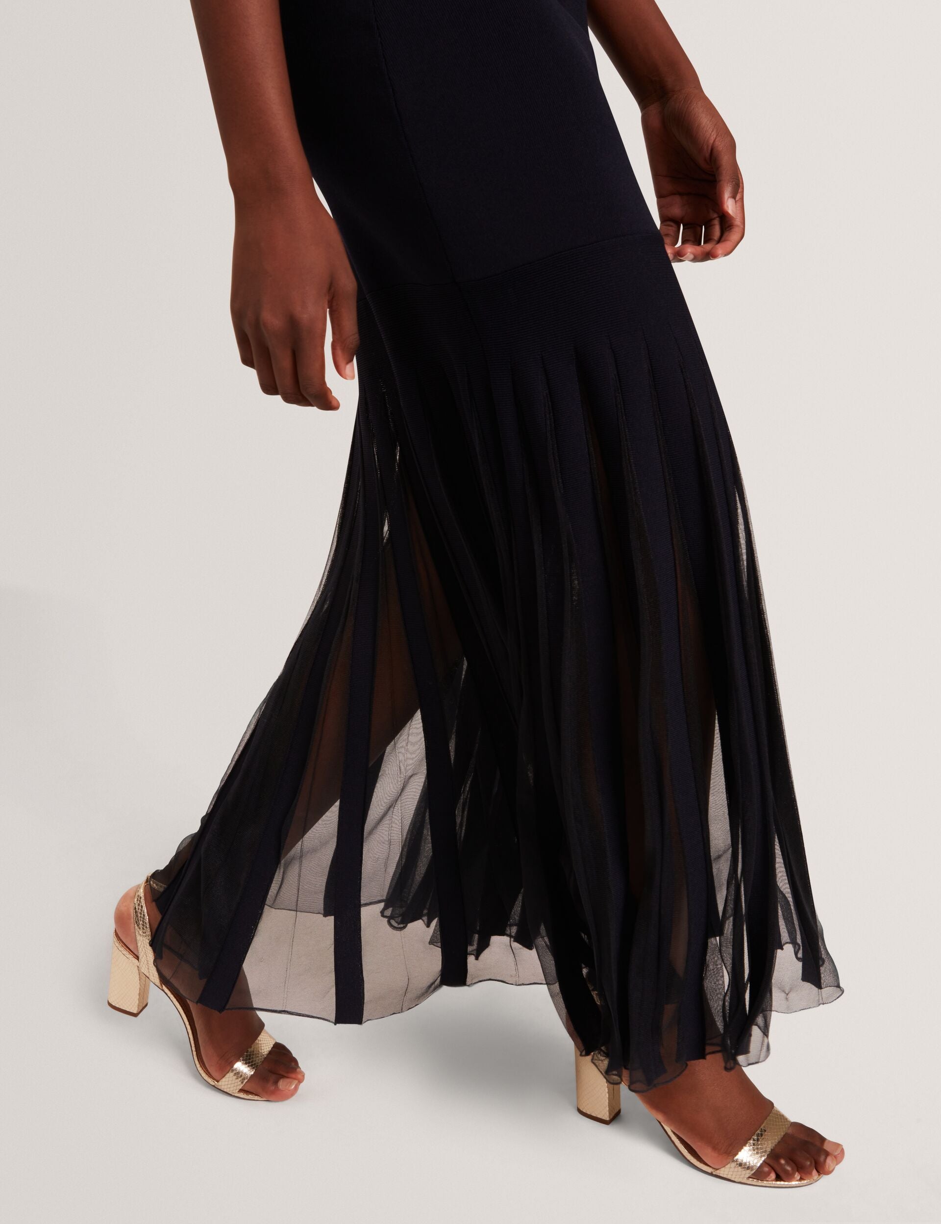 Ted Baker Suannaa Bardot Bodycon Knit Dress With Sheer Pleated Hem Women's