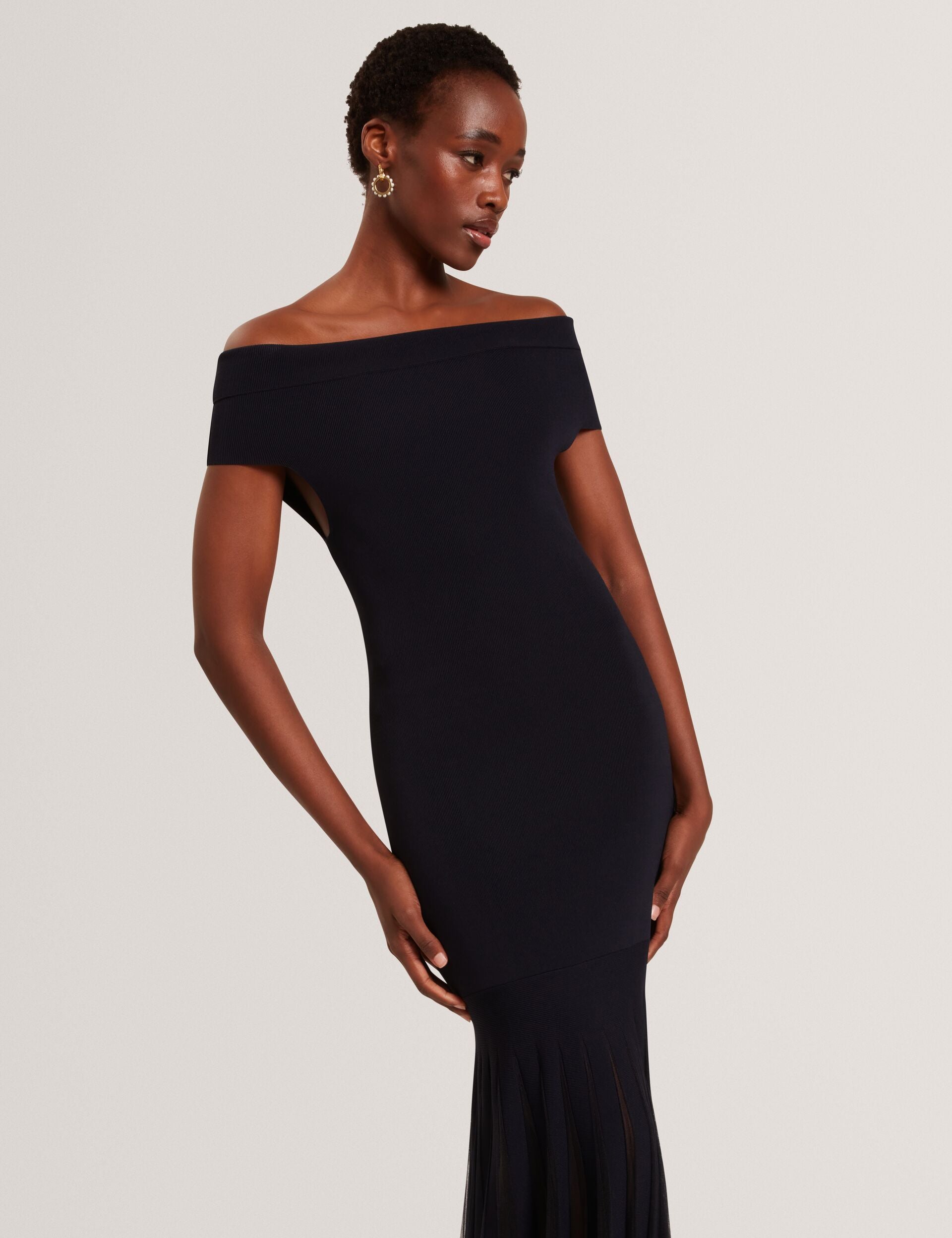 Ted Baker Suannaa Bardot Bodycon Knit Dress With Sheer Pleated Hem Women's