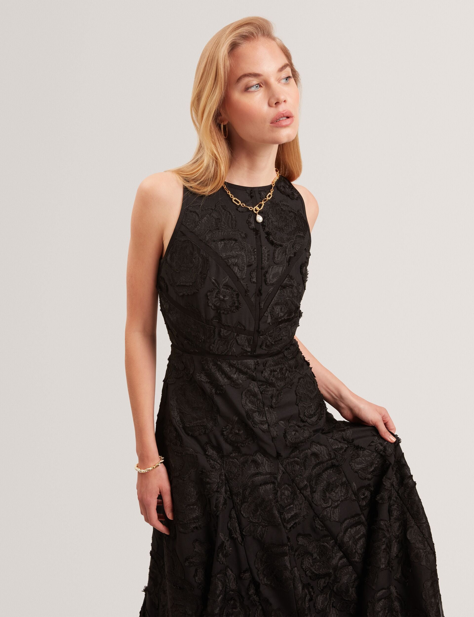 Ted Baker Enkoaa Textured Rose Embroidery Sleeveless Midi Dress Women's