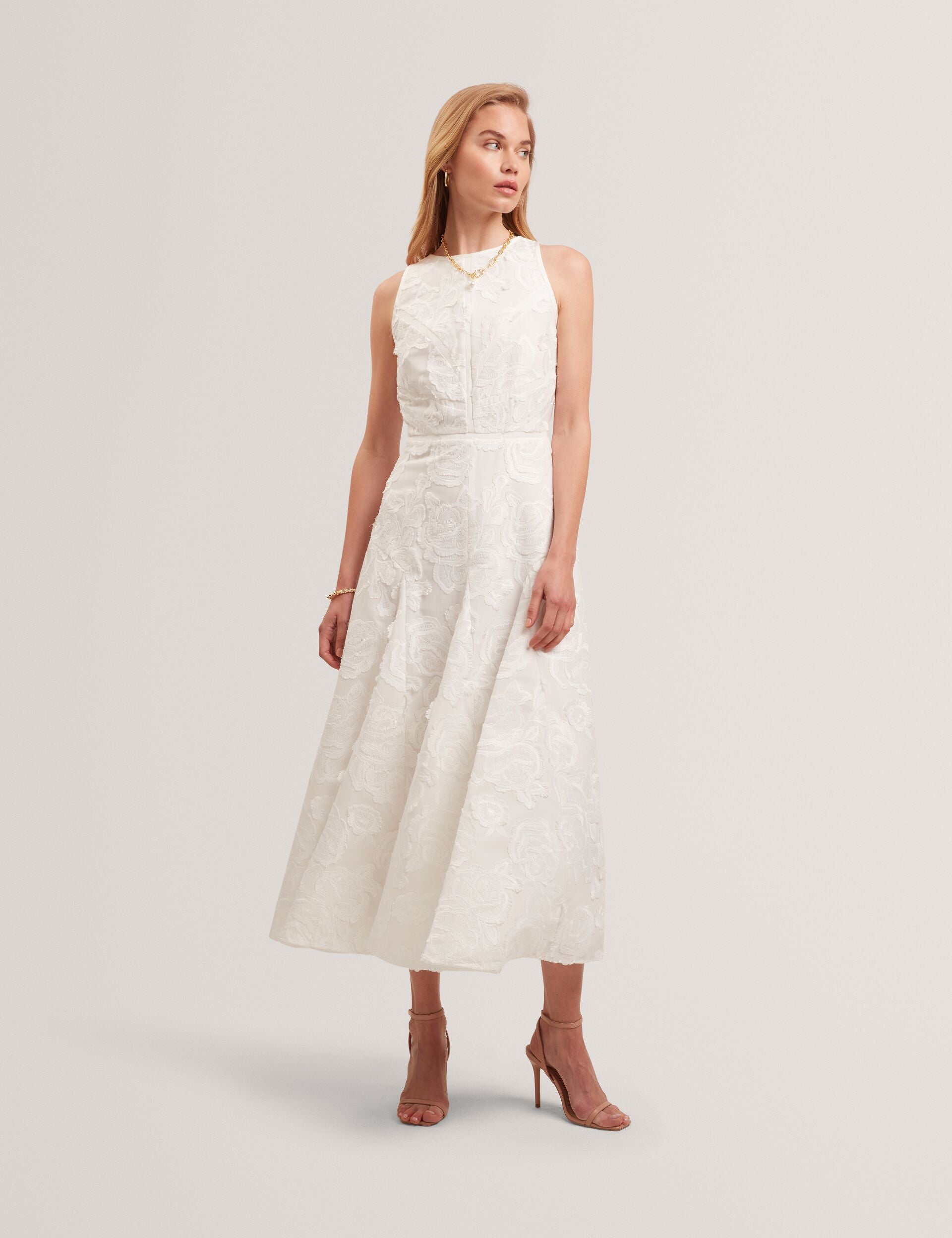 Ted Baker Enkoaa Textured Rose Embroidery Sleeveless Midi Dress Women's