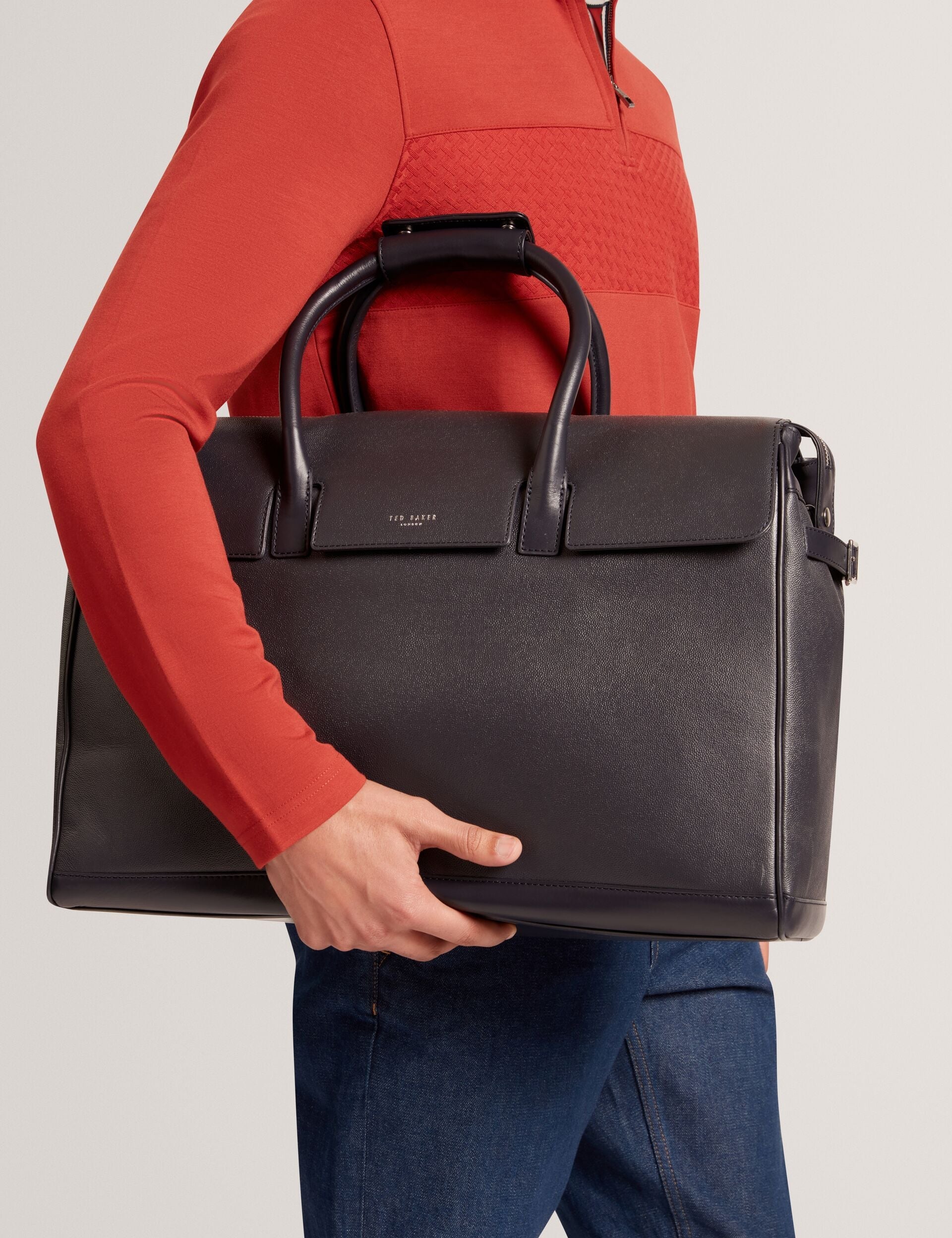 Ted Baker Karters Navy Caviar Leather Weekend Travel Bag