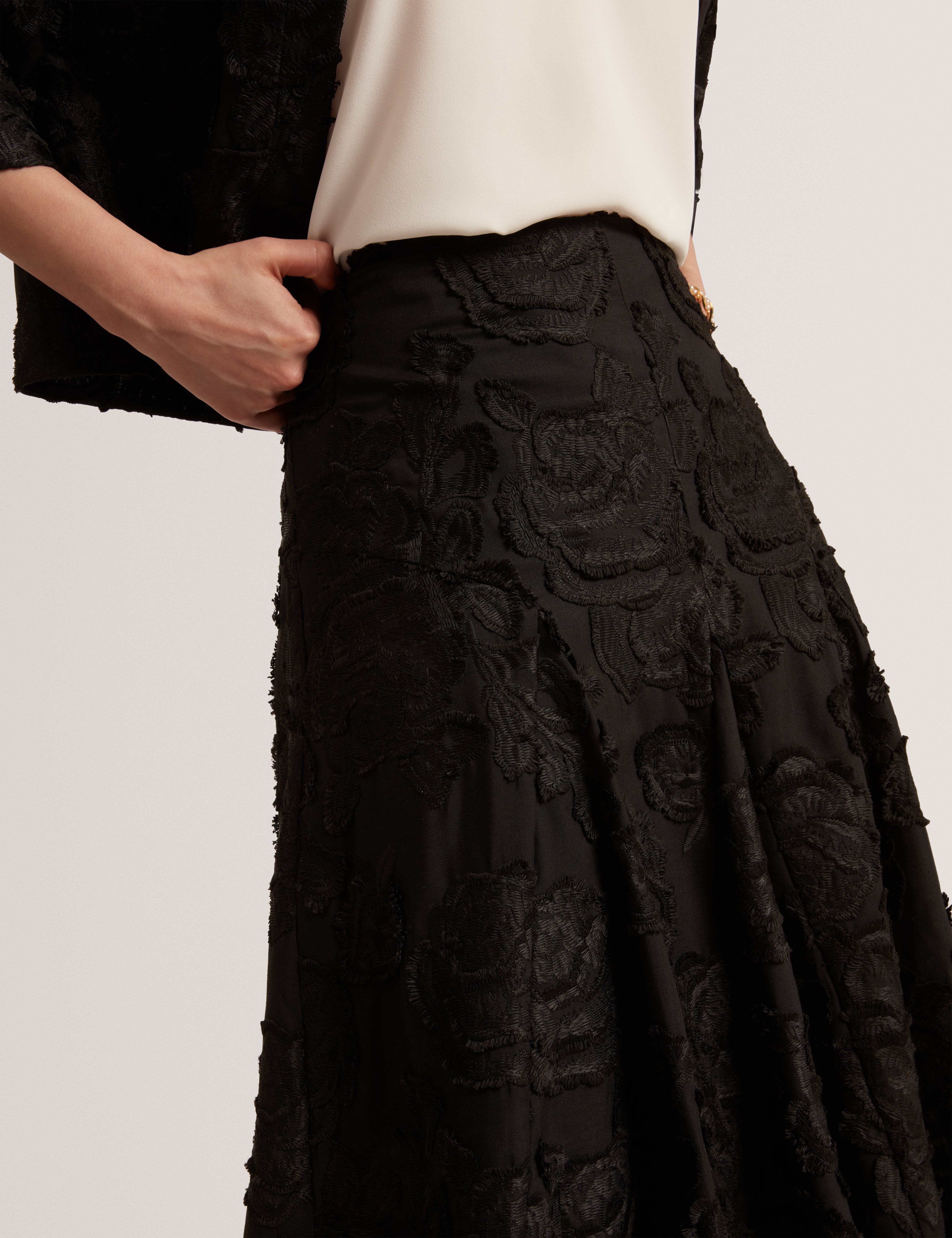 Ted Baker Eccrina Textured Rose Embroidery Aline Midi Skirt Women's