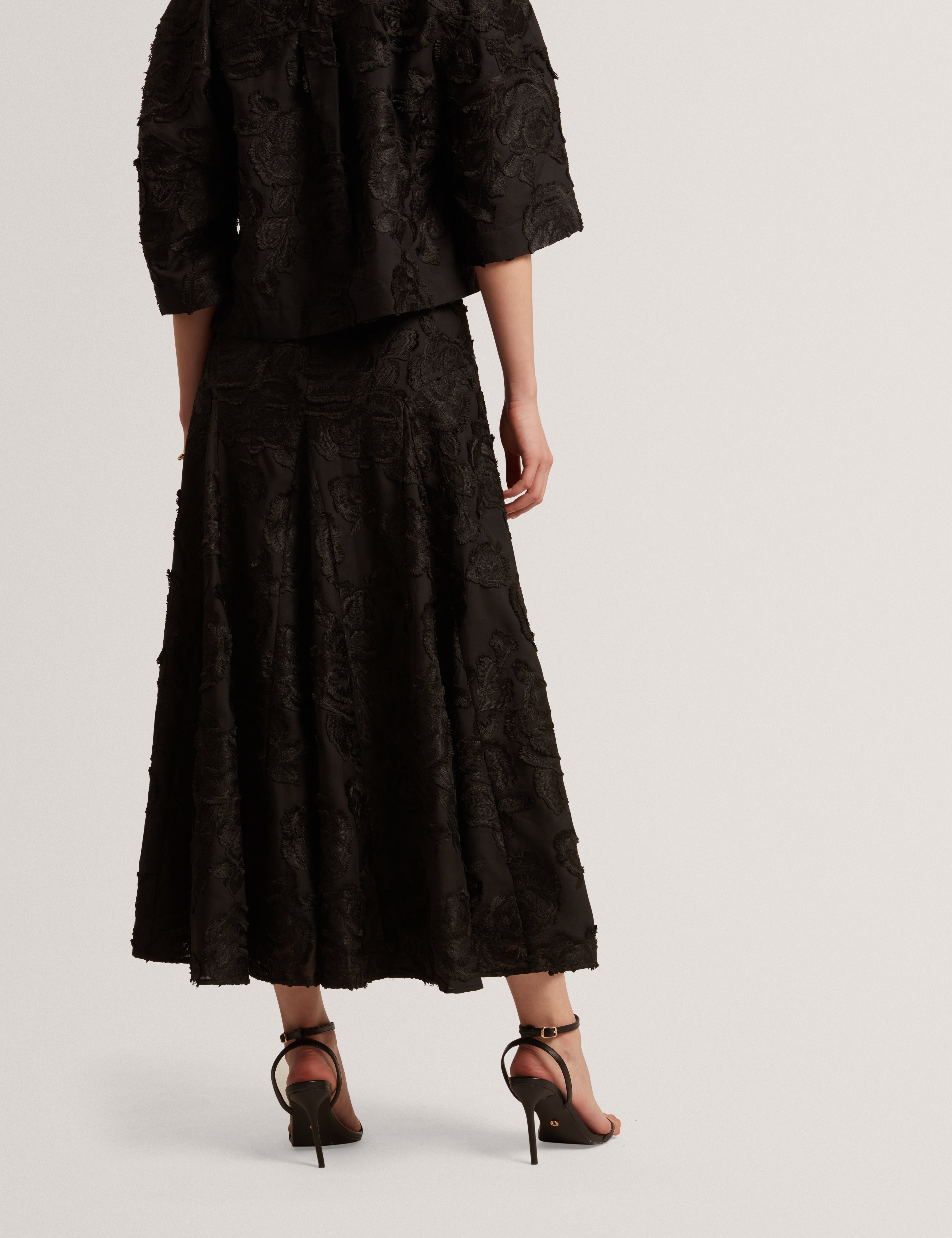 Ted Baker Eccrina Textured Rose Embroidery Aline Midi Skirt Women's