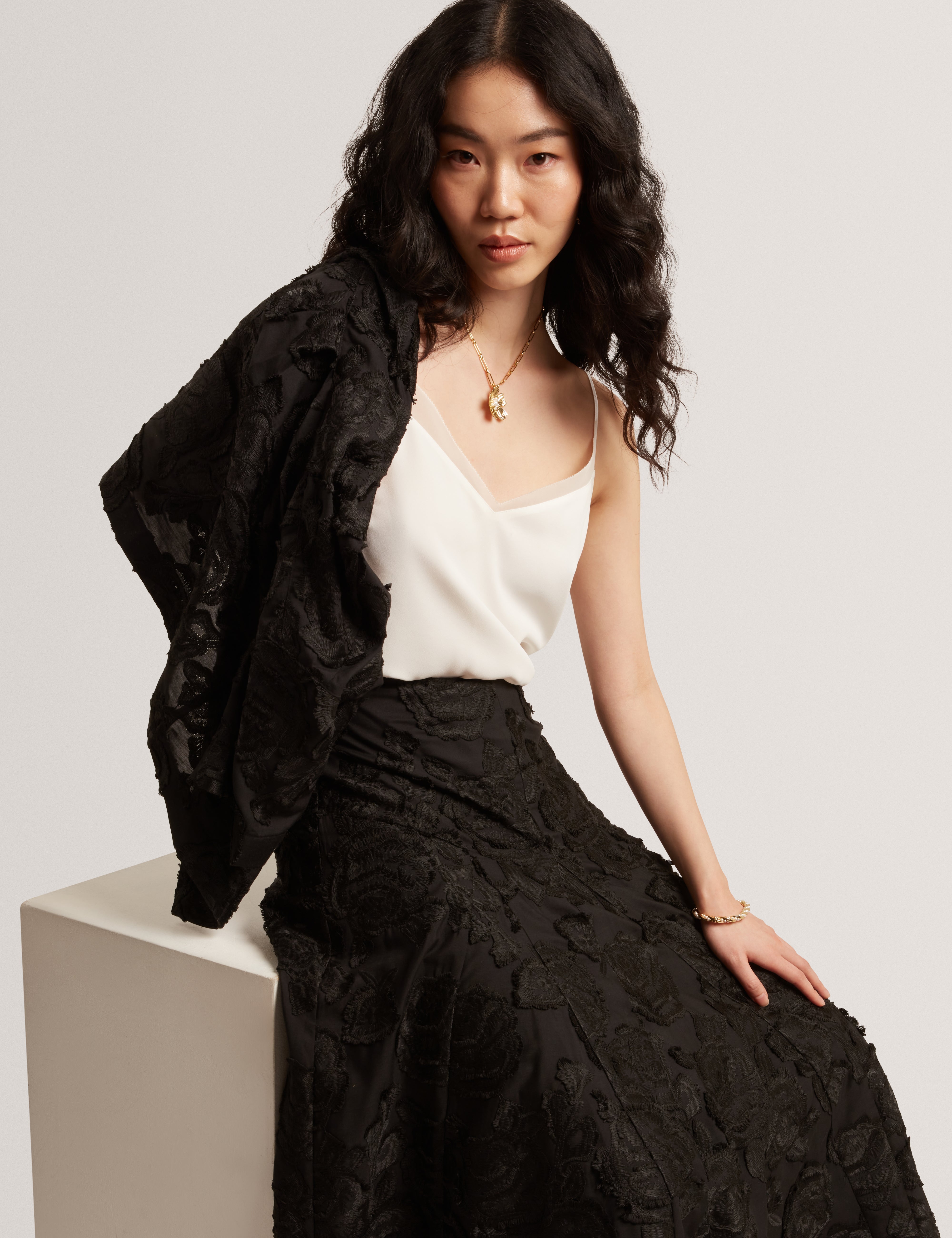 Ted Baker Eccrina Textured Rose Embroidery Aline Midi Skirt Women's