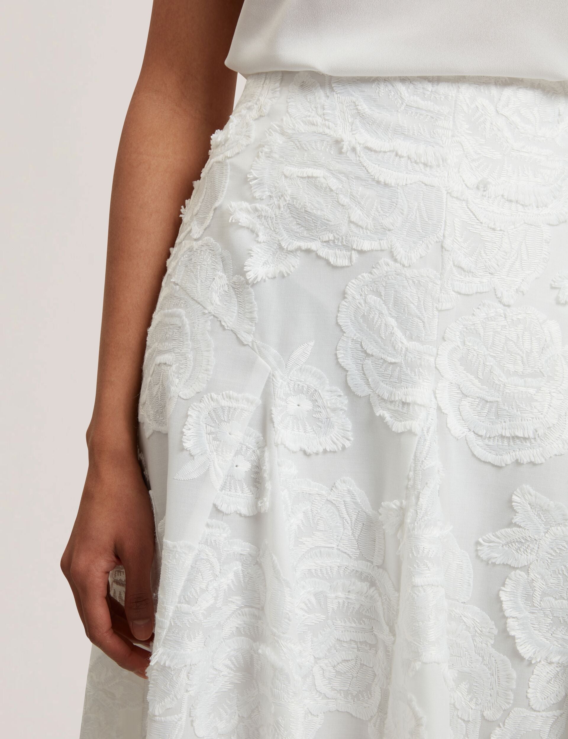 Ted Baker Eccrina Textured Rose Embroidery Aline Midi Skirt Women's