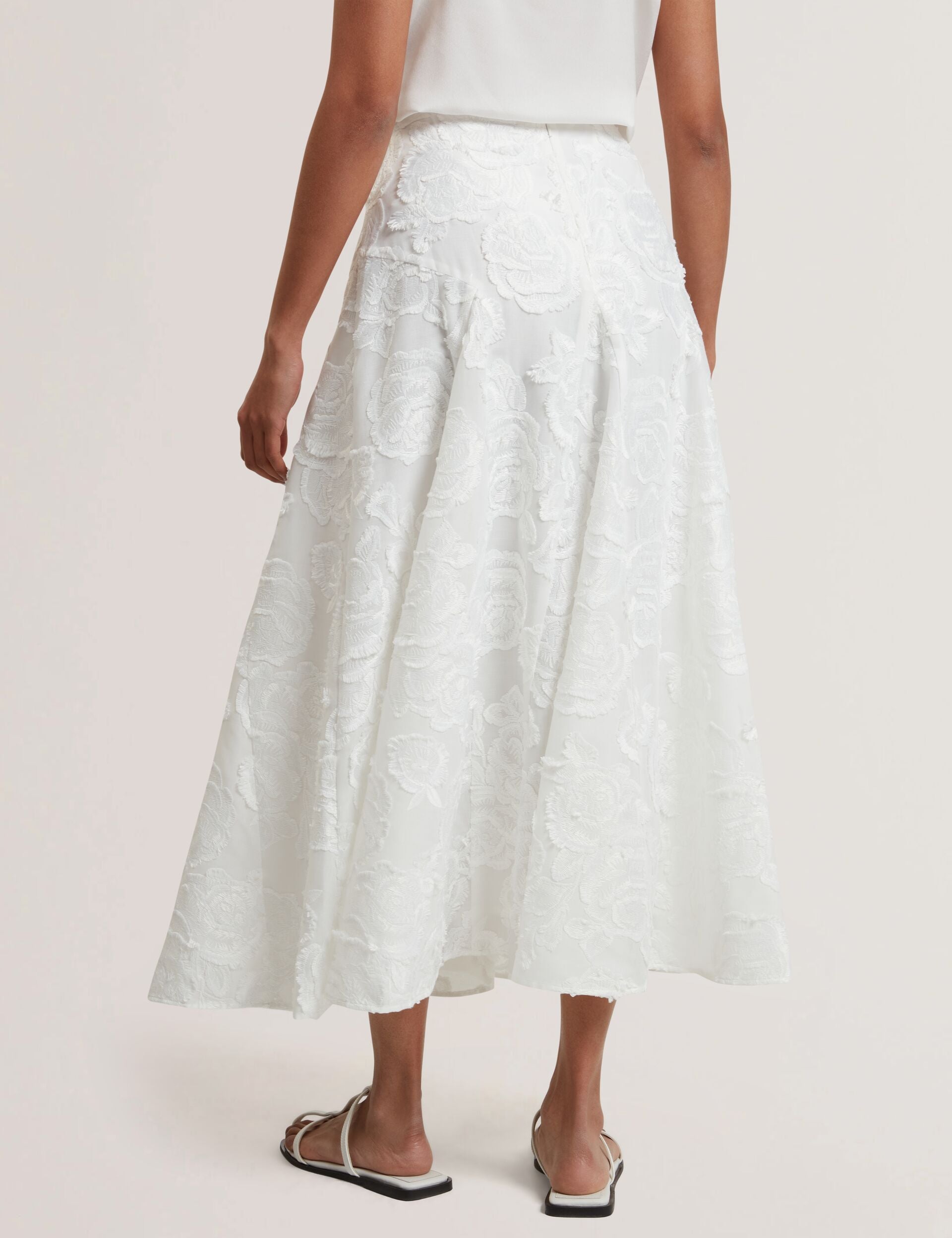 Ted Baker Eccrina Textured Rose Embroidery Aline Midi Skirt Women's