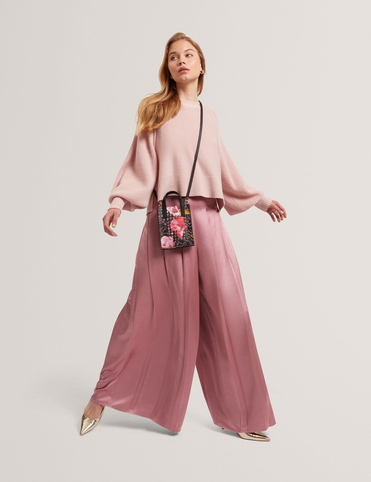 Ted Baker Duuva Satin Box Pleat Wide Leg Trousers Women's