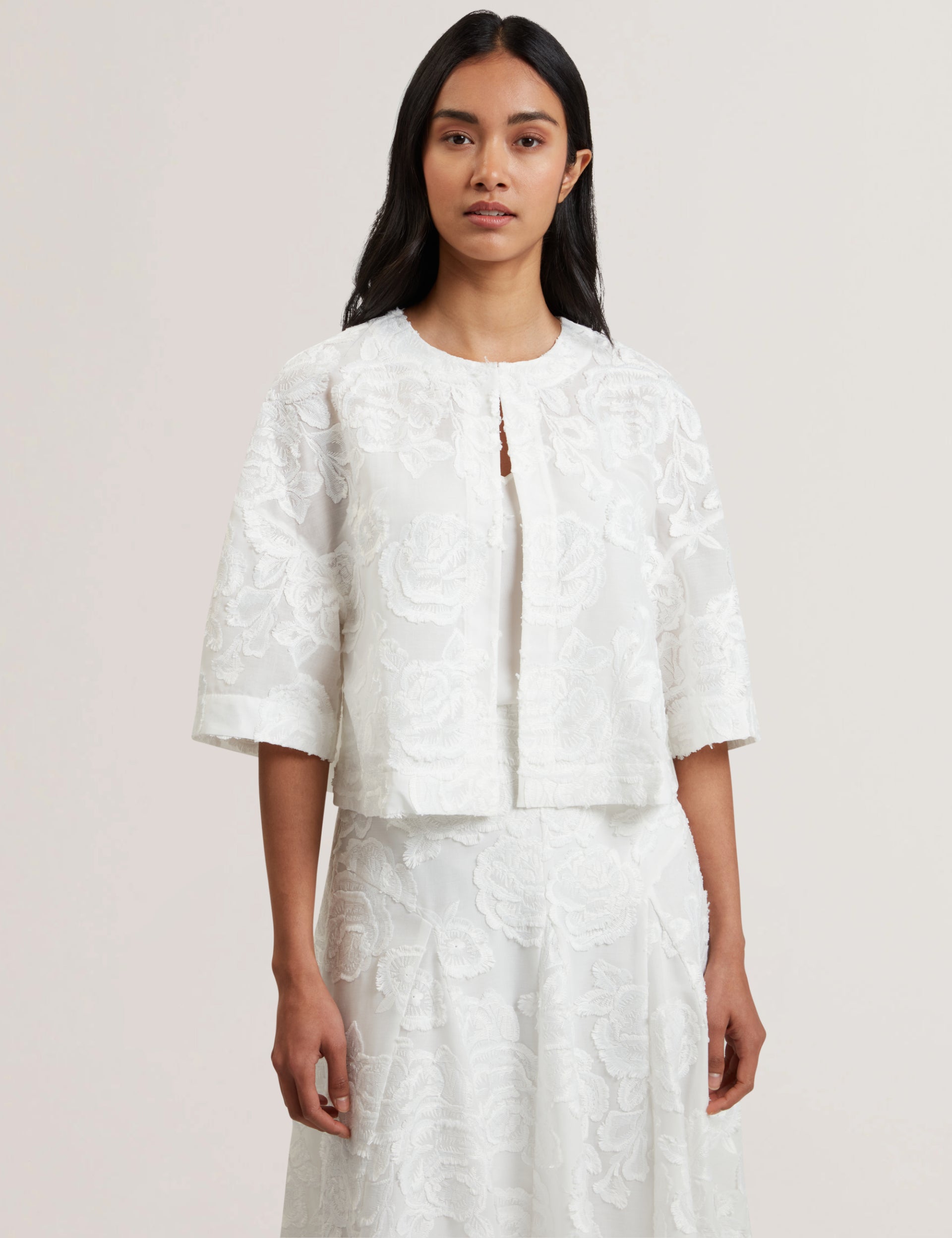 Ted Baker Faela Textured Rose Embroidery Boxy Cropped Jacket Women's