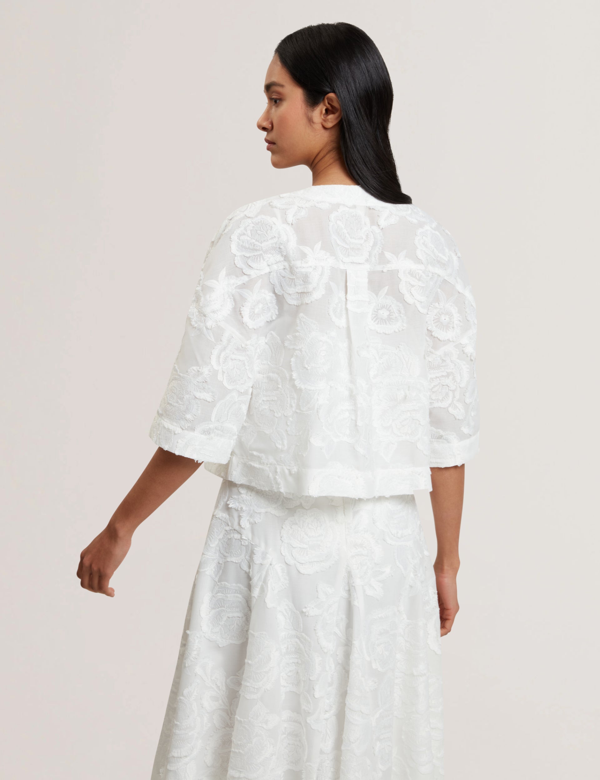 Ted Baker Faela Textured Rose Embroidery Boxy Cropped Jacket Women's