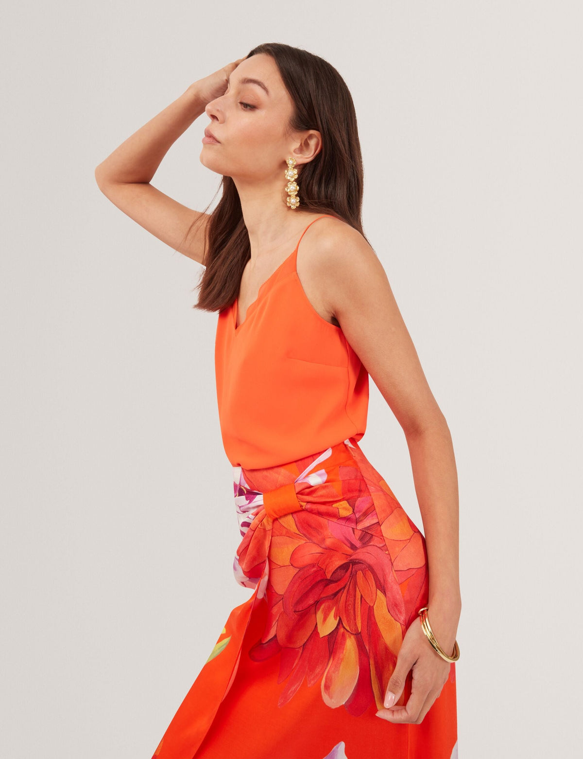 Ted Baker Lulea Chiffon Detail Vneck Strappy Cami Top In Orange Women's
