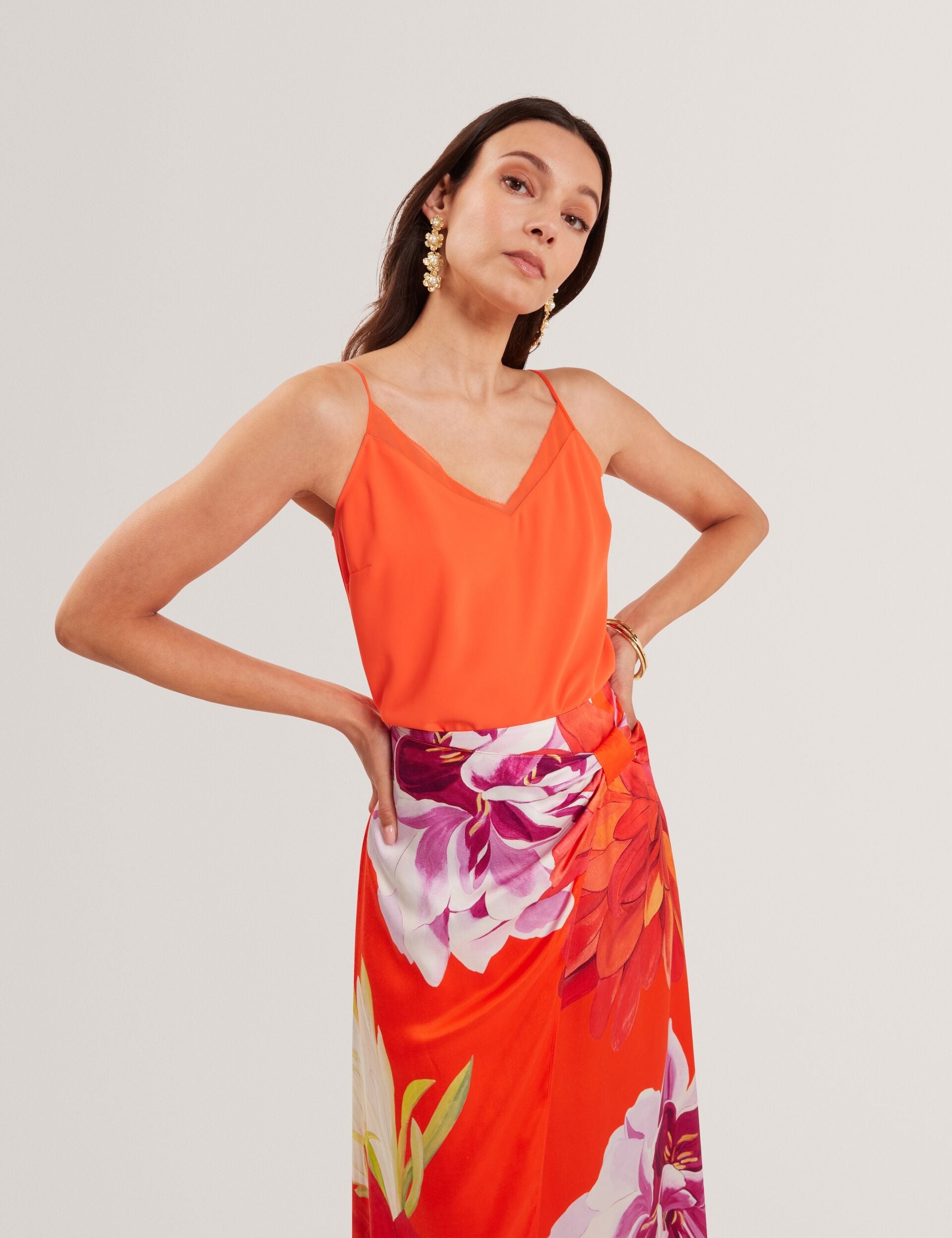 Ted Baker Lulea Chiffon Detail Vneck Strappy Cami Top In Orange Women's