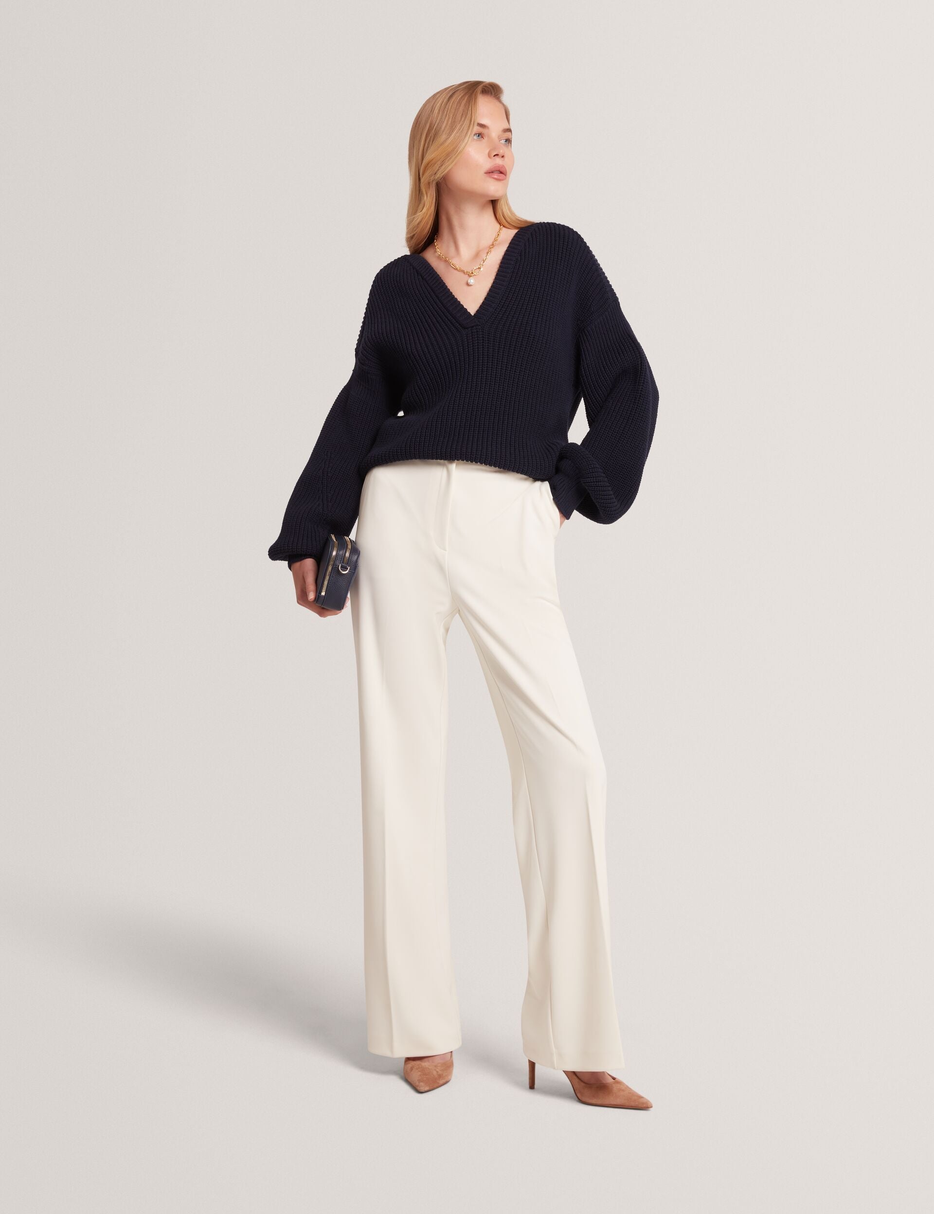 Ted Baker Velmee Oversized V Neck Fisherman Knit Jumper Women's