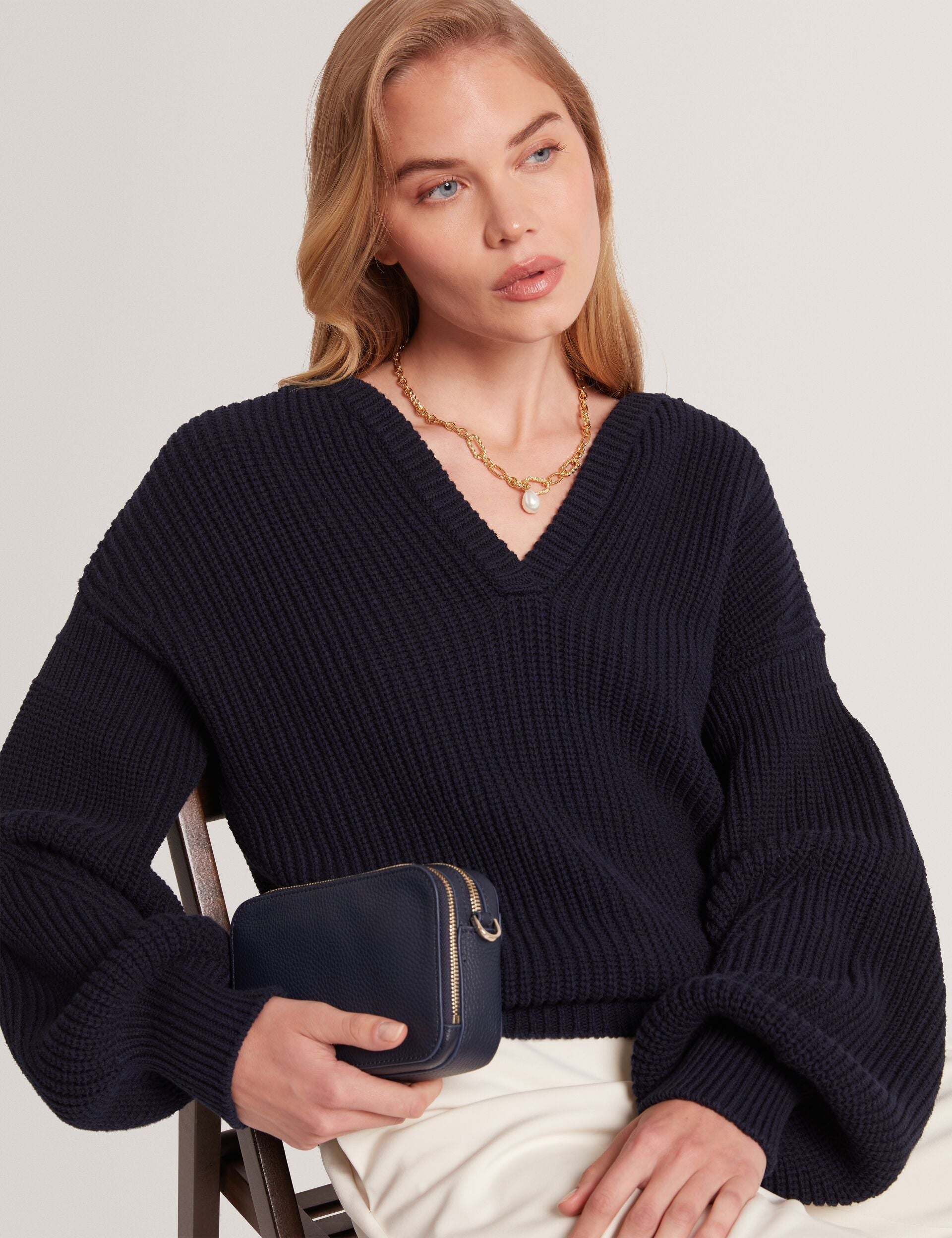 Ted Baker Velmee Oversized V Neck Fisherman Knit Jumper Women's